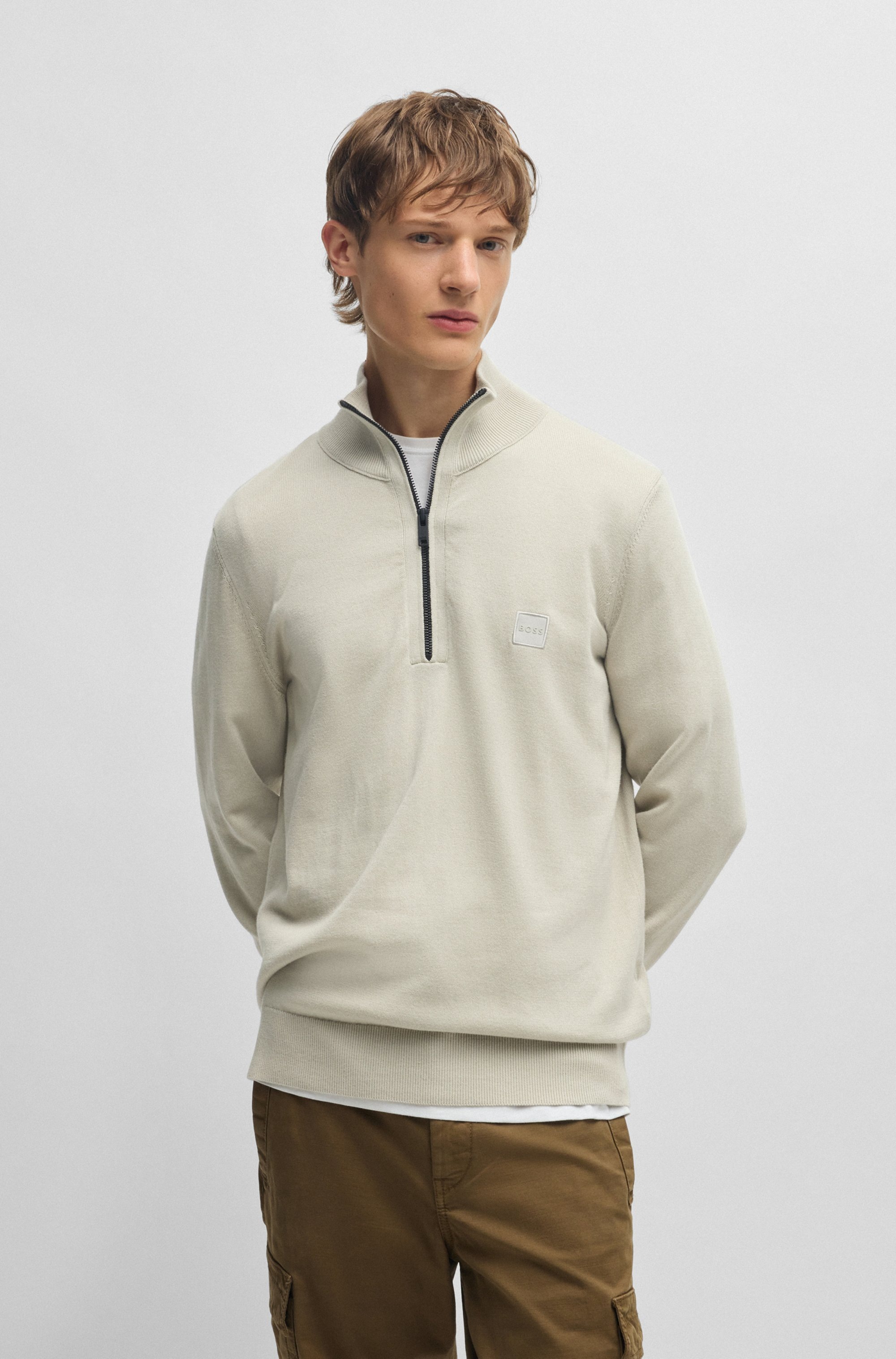 BOSS ORANGE Rollkragenpullover »Kanobix« Regular fit, Stehkragen mit Reissverschluss, Ton-in-Ton Logo