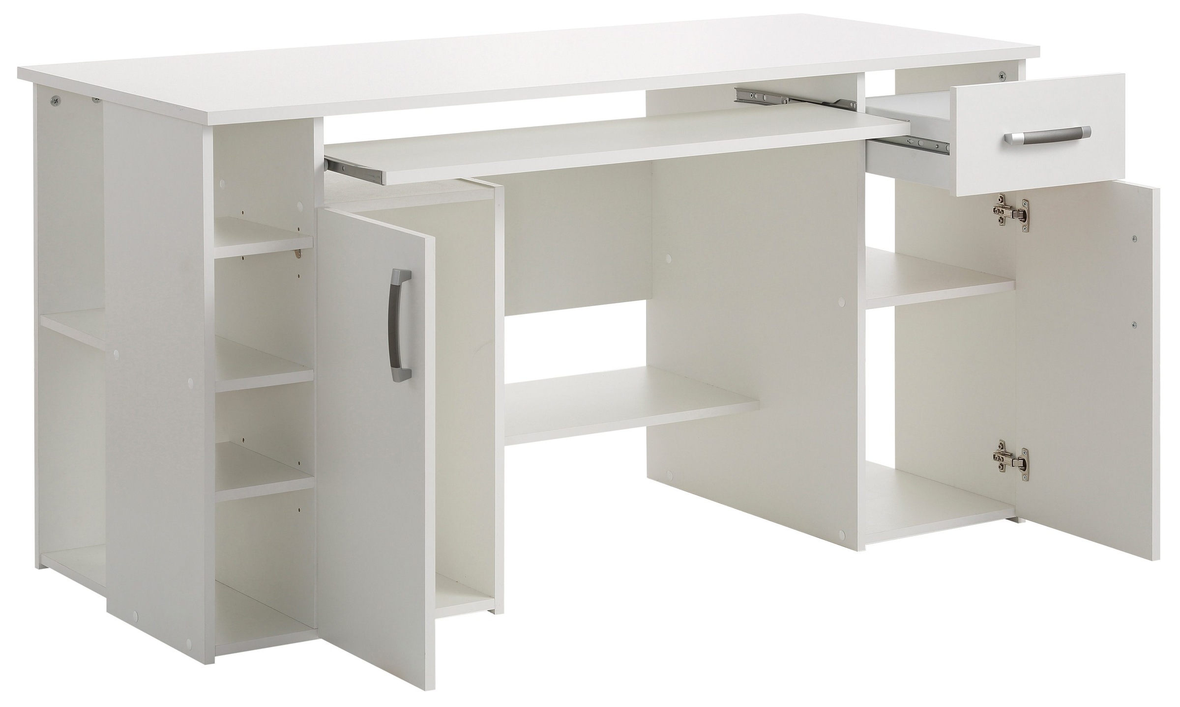 VOGL Möbelfabrik Schreibtisch "Tim mit seitlich offenen Fächern & Tastaturauszug," Druckerablage, 1 Schublade, Breite 138 cm, Made in Germany