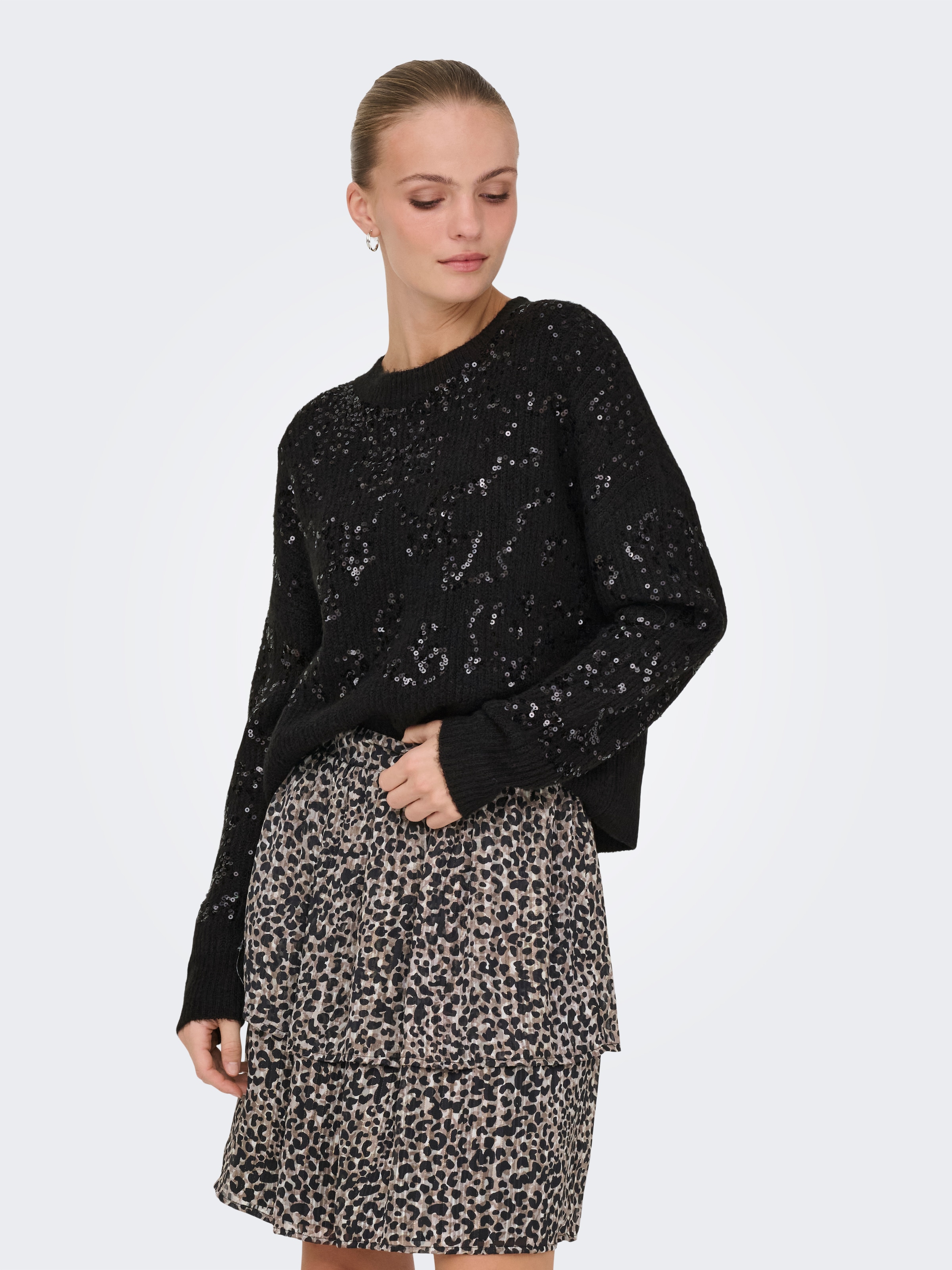 ONLY Rundhalspullover »ONLALTA LS SEQUIN O-NECK KNT«