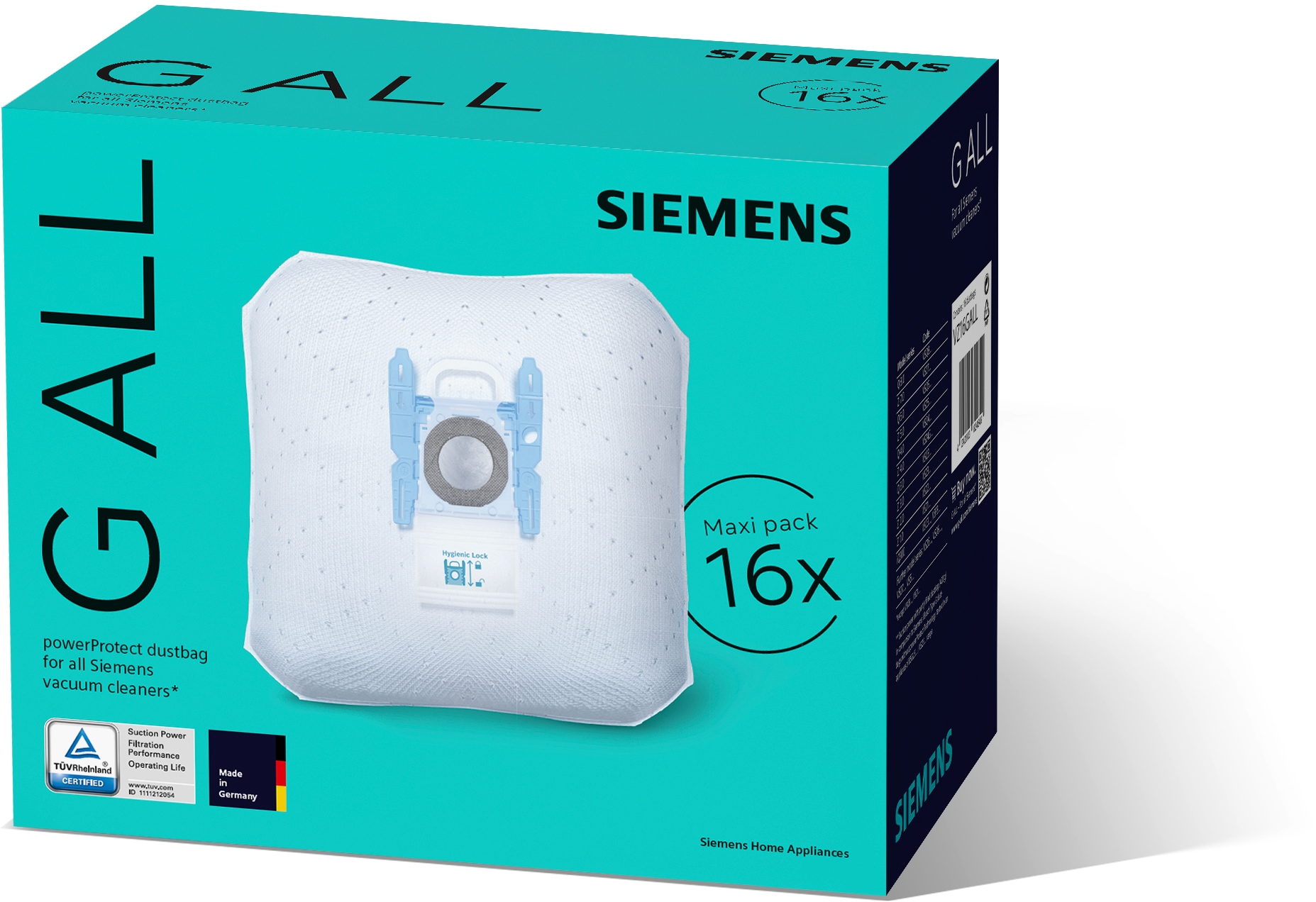 SIEMENS Staubsaugerbeutel "PowerProtect Typ G ALL VZ16GALL, 99,9% Feinstaubfilterung" Höhere Reinigungsleistung, Passend Für Alle Reihen ausser VS08 Und VS01