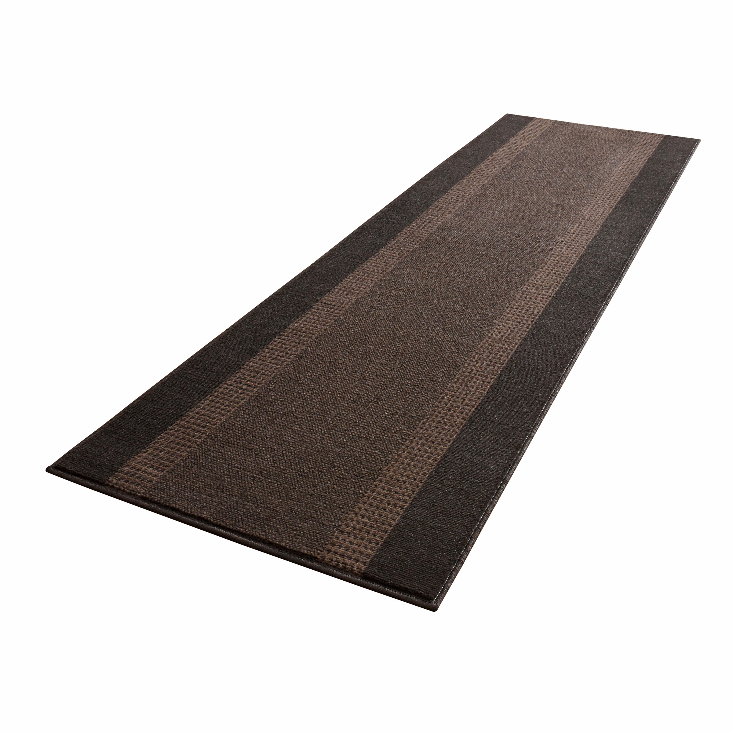 THE RUGS Designer Velours Band Rug & Runner - Polypropylene Short Pile Rug in Brown | Size: 80cm x 200cm