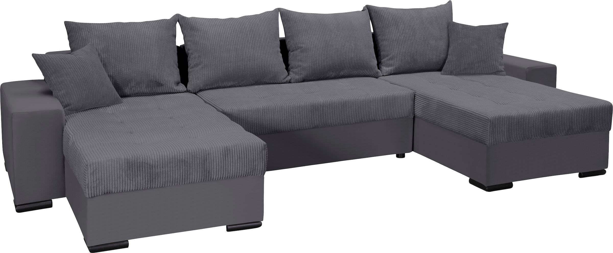 COLLECTION AB Wohnlandschaft »XL-Josy U-Form, Breite 313 cm, Cord-/Mix«, inkl. Bettfunktion, Bettkasten, mit 4 gleich grossen Rückenkissen