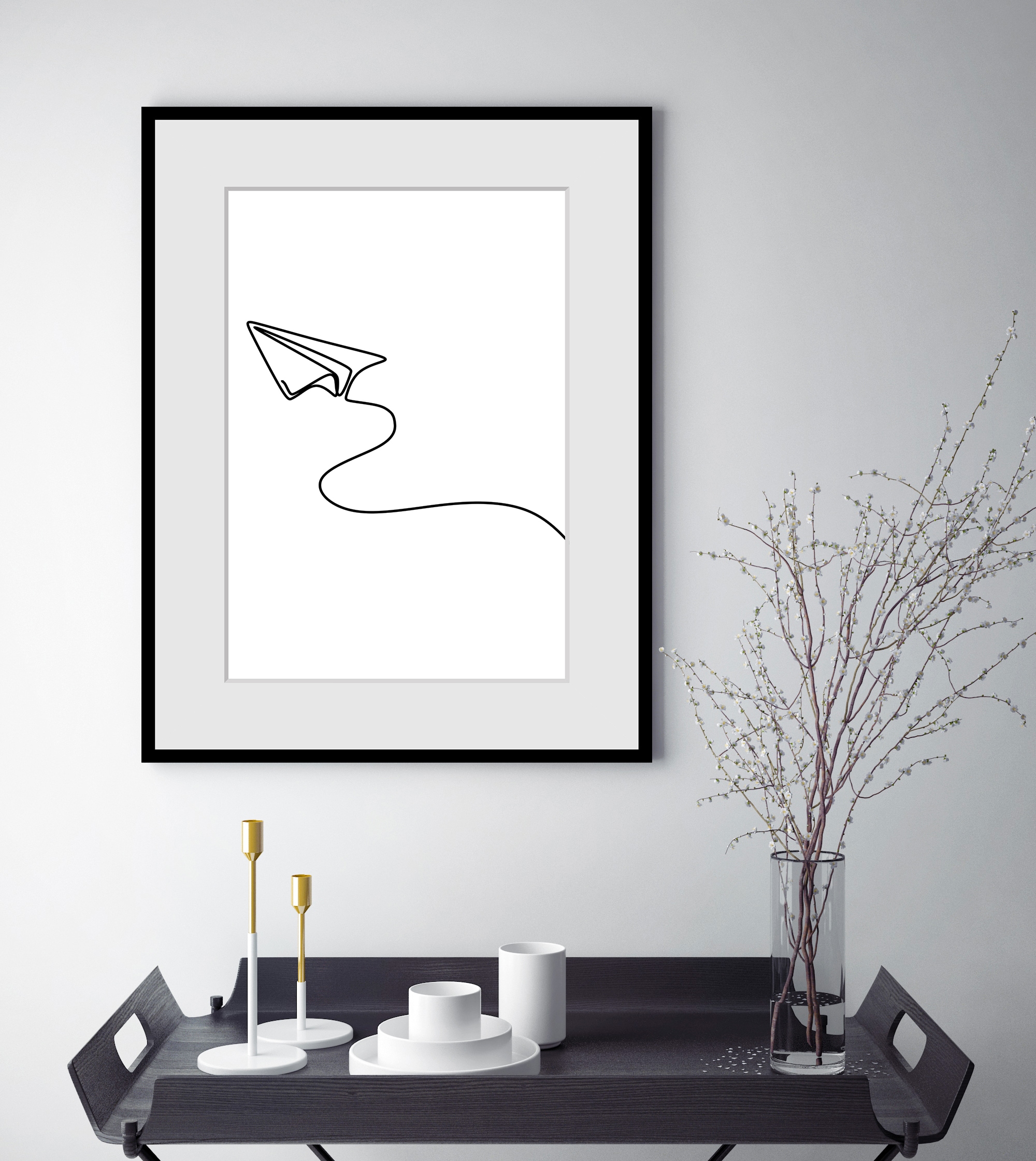 queence Bild »Papier Flugzeug«, Flugzeuge-Kunst-Schwarz-Weiss, HD Premium Poster-Druck inkl. Holzrahmen