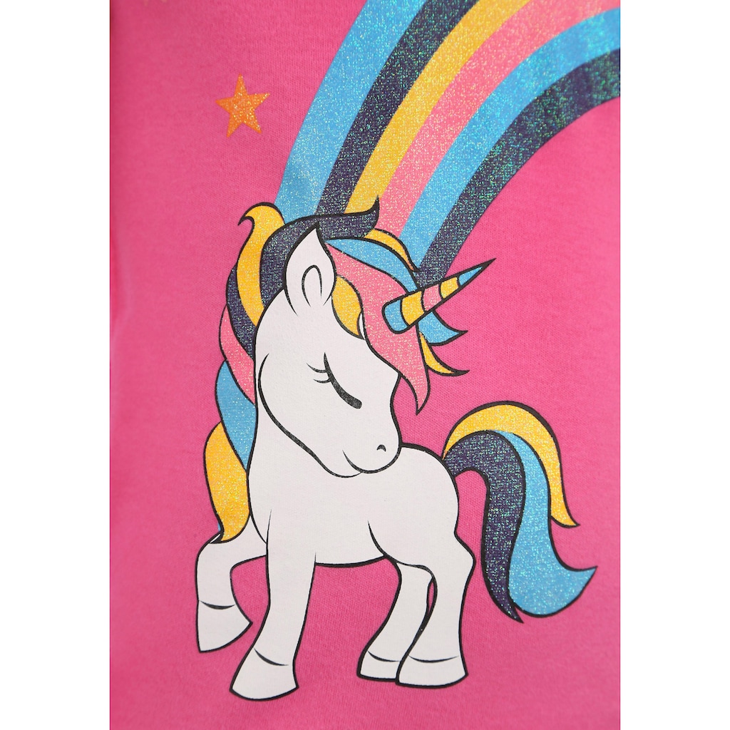 KIDSWORLD Langarmshirt »EINHORN Regenbogen«, mit Glitzerdruck