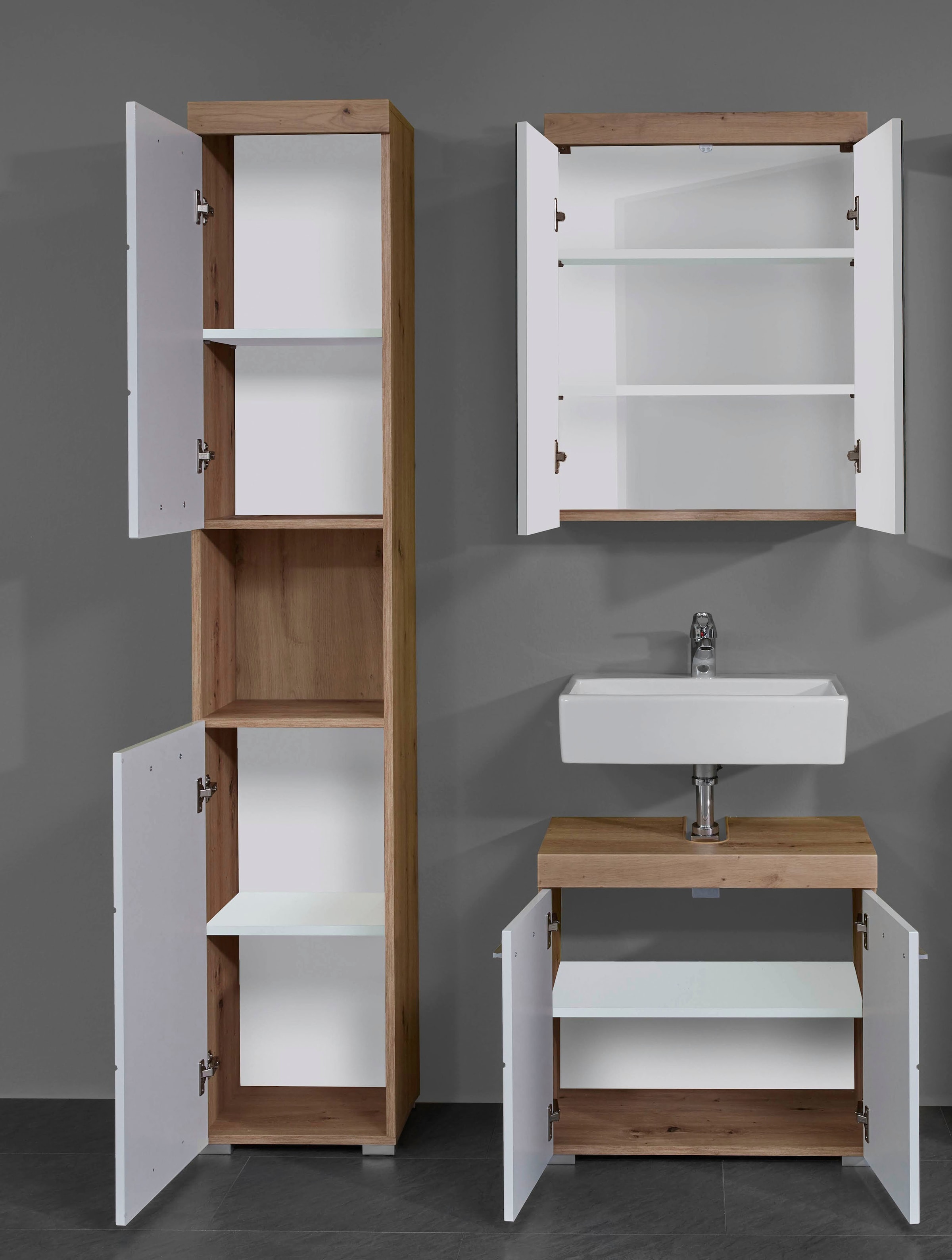 INOSIGN Badmöbel-Set »Avena«, (Set, 3 St.), Badmöbel - Hochschrank, Waschbeckenunterschrank und Spiegelschrank