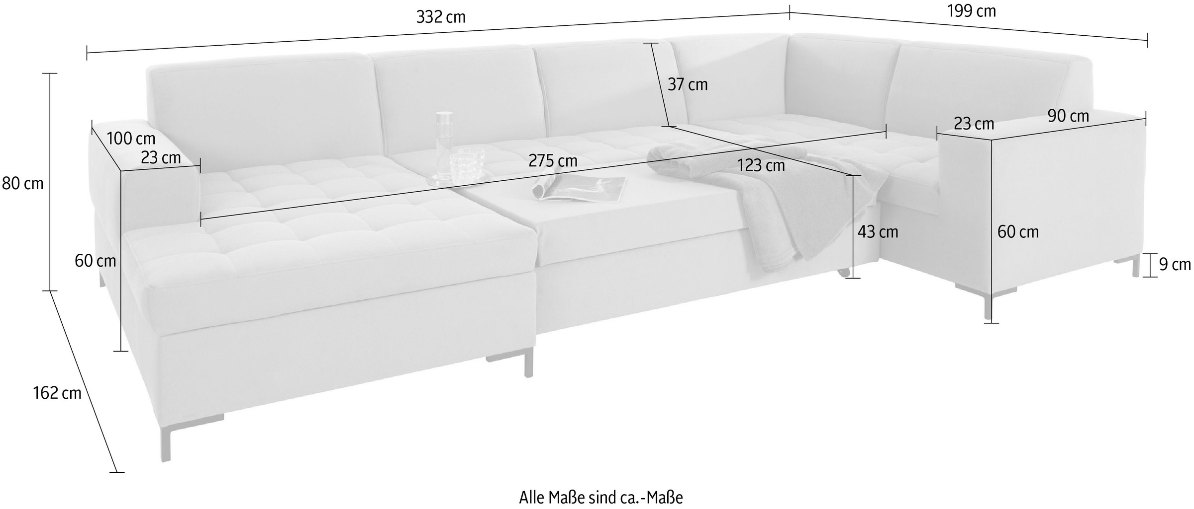 GOODproduct Wohnlandschaft »Grazzo U-Form«, hochwertige Stoffe aus recyceltem Material, Steppung im Sitzbereich