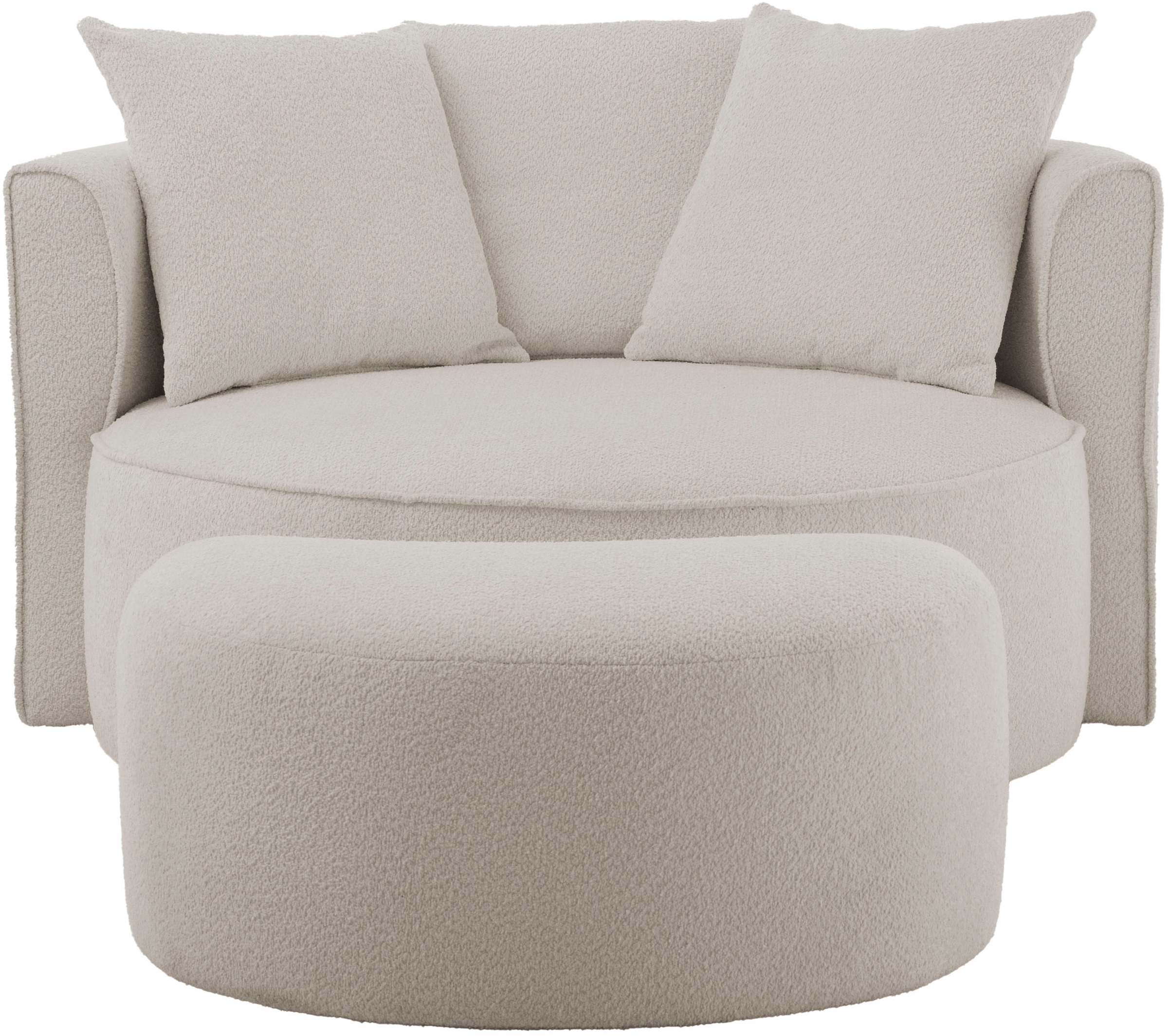 LeGer Home by Lena Gercke XXL-Sessel »ISALIE, Rundsessel mit Hocker, Lesesessel, Loveseat, Big-Sessel«, (Set), trendige Stoffe, 3 Zierkissen, grosse Sitzfläche, Cord, Samt, Bouclé