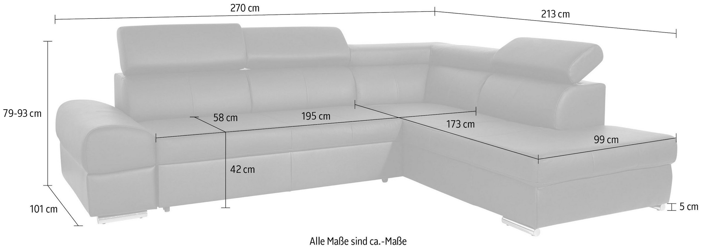 sit&more Ecksofa »Broadway L-Form«, mit verstellbaren Kopfteilen, wahlweise mit Bettfunktion