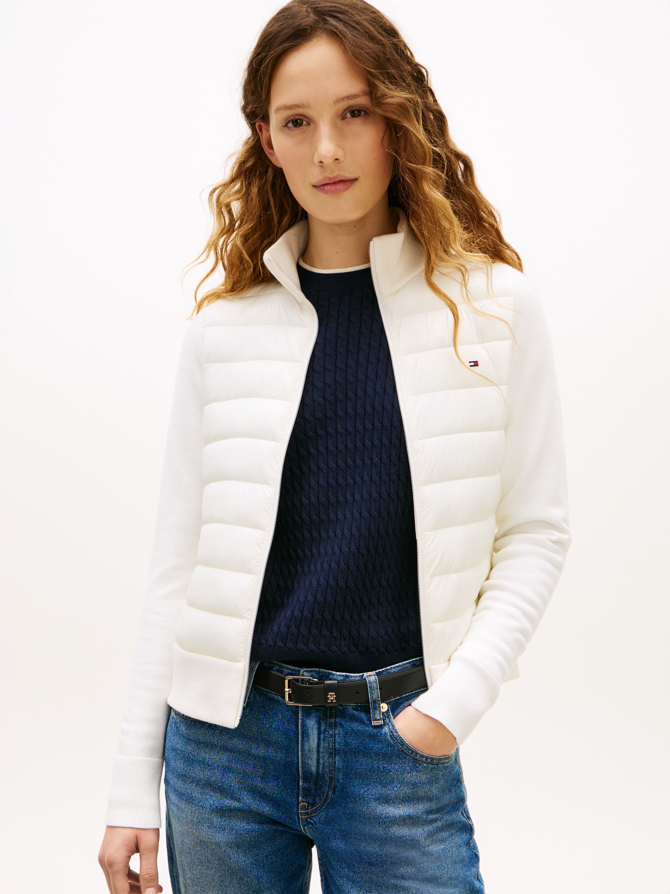 Tommy Hilfiger Damen Ivory Silk Steppjacke "Lw Knit Mix Padded Jacket"