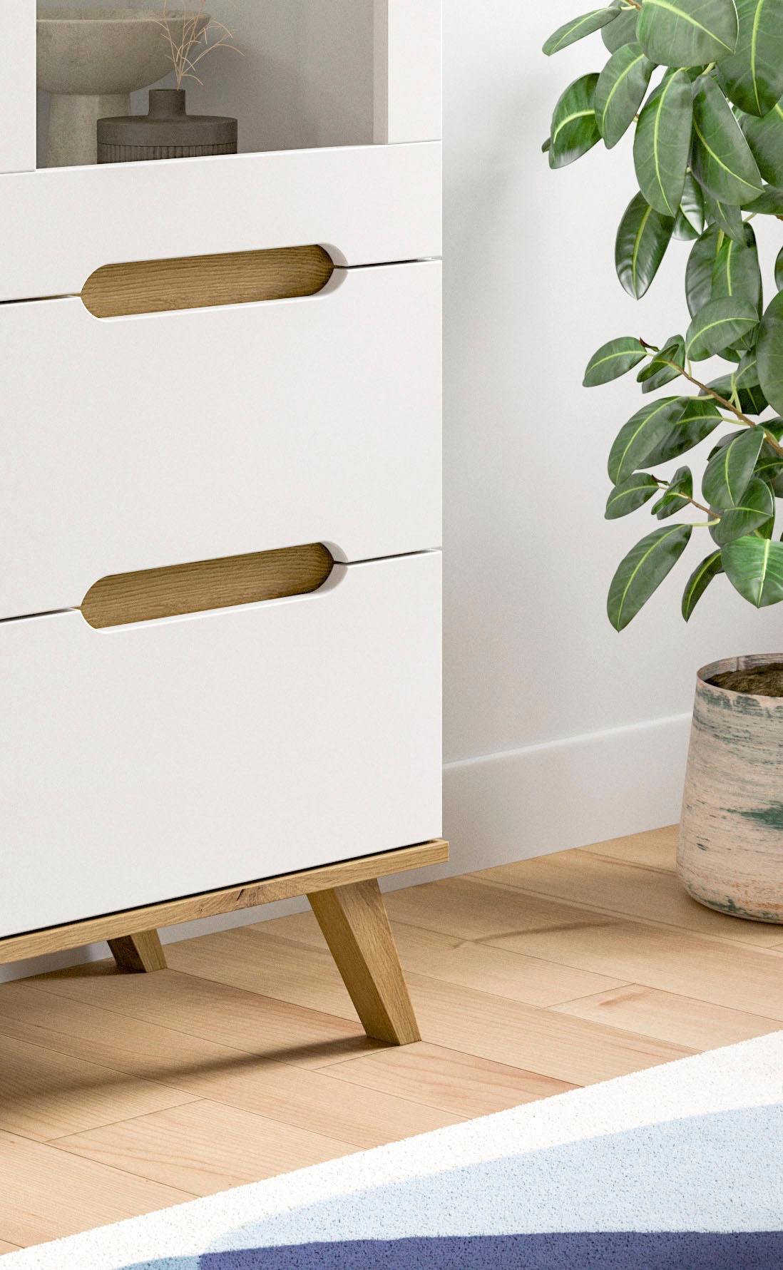 Home affaire Highboard »Alesund, Höhe 140cm, 2 Türen, 1 Schubkasten,konischer Fuss, Scandi-Look«, Anrichte, Schrank, Kommode, Midischrank, Wohnmöbel, Wohnzimmer