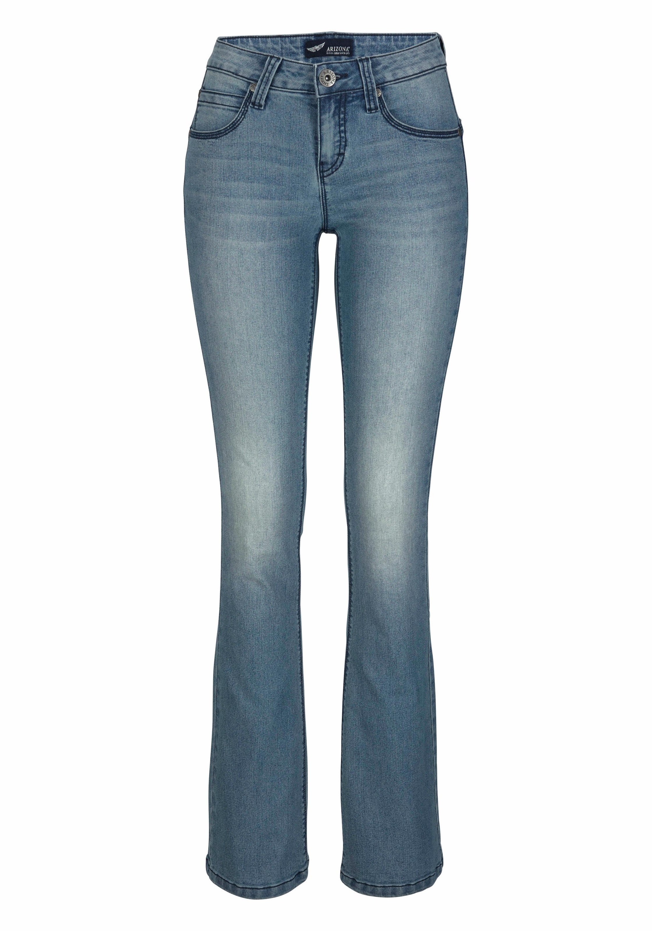 Arizona Bootcut-Jeans »Shaping«, bootcut, Kontrastnähte, Used-Look-Waschung, niedrige Leibhöhe
