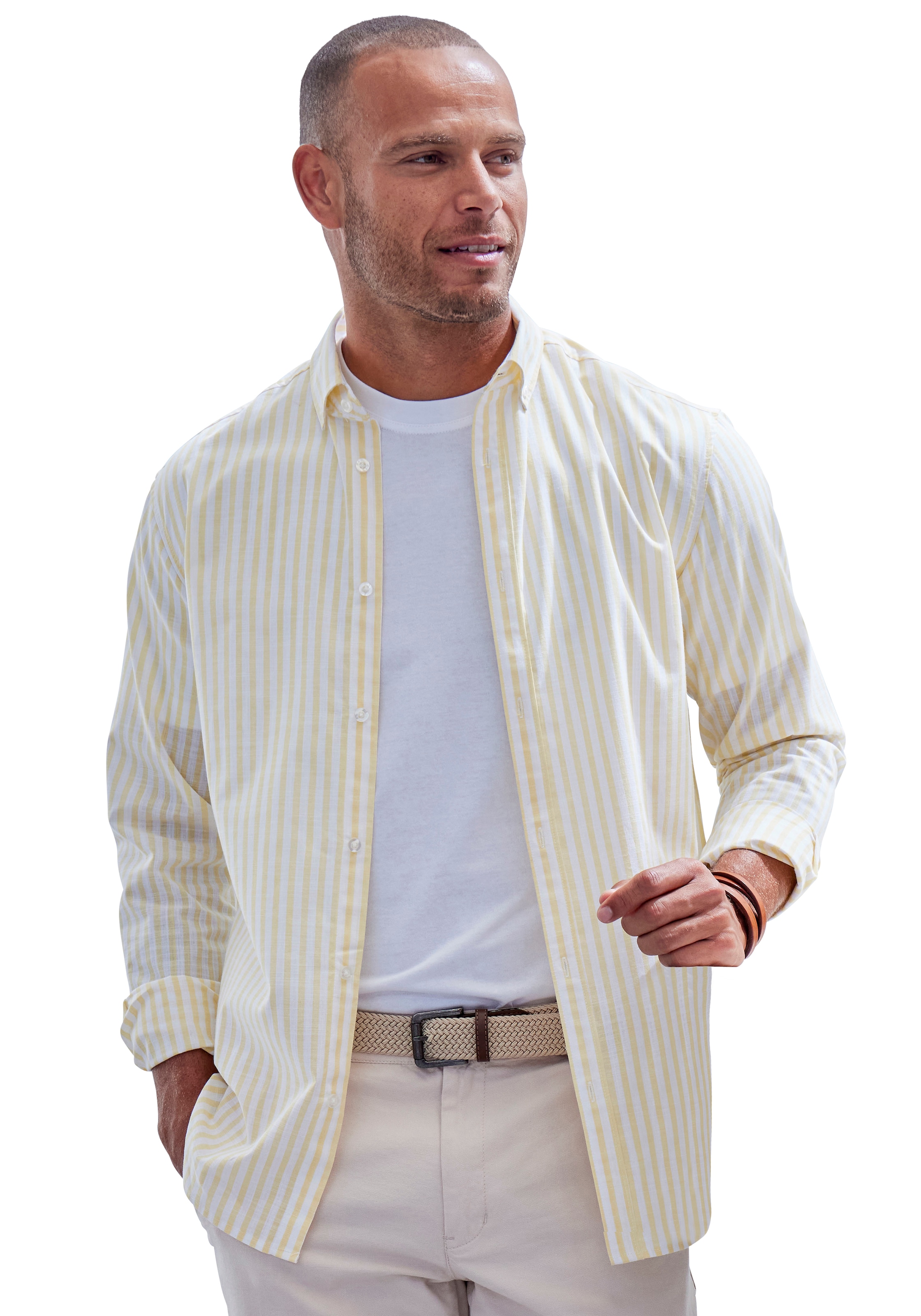 John Devin Langarmhemd »Regular Fit«, Streifenhemd mit Button-down-Kragen, aus reiner Baumwolle