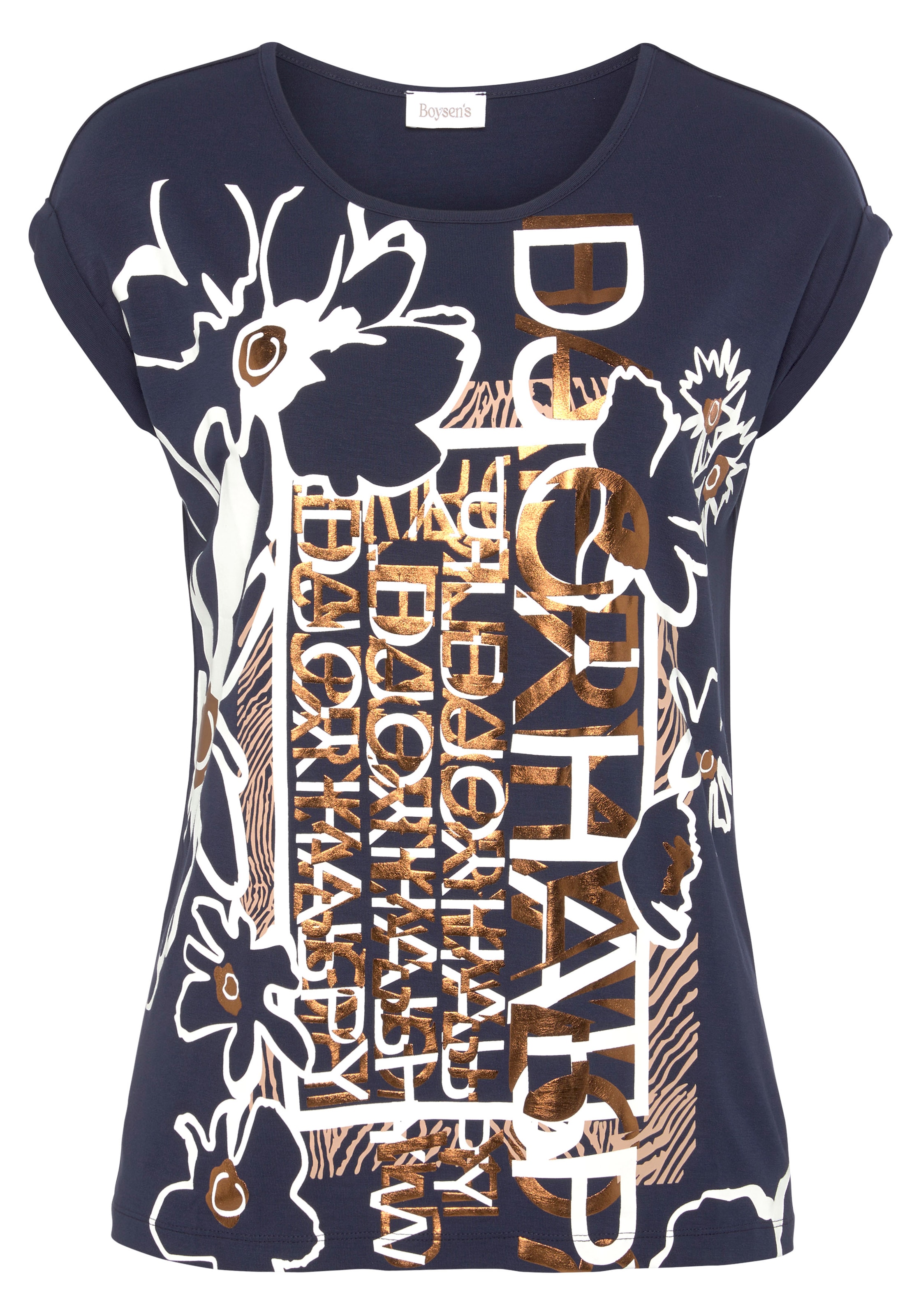 Boysen's Rundhalsshirt, mit grossem Frontdruck mit bronzefarbenden Elementen - NEUE KOLLEKTION