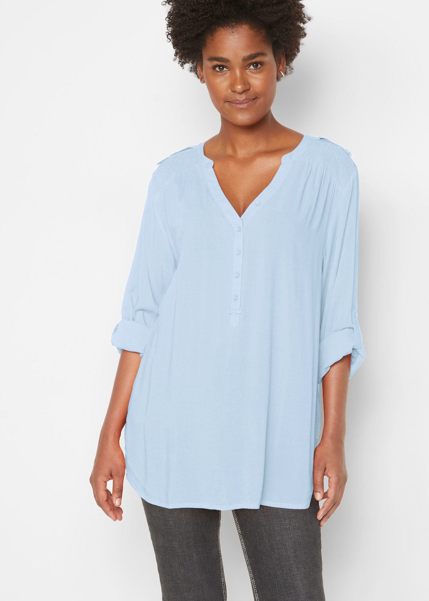 bonprix Tunika "Tunikabluse aus softer Viskose" Casual Stil, Regular Fit, mit Rundsaum, mit Knopfleiste