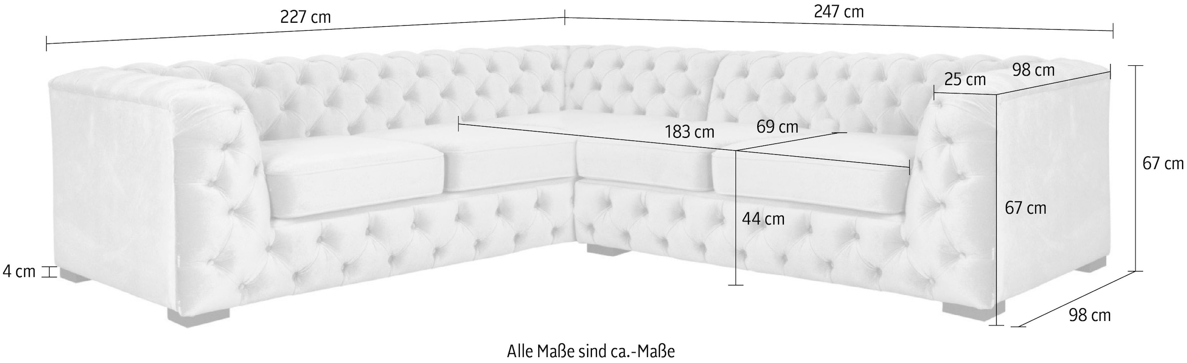 Home affaire Chesterfield-Sofa »KALINA L-Form«, hochwertige Chesterfield-Ausführung, sehr hochwertige Verarbeitung