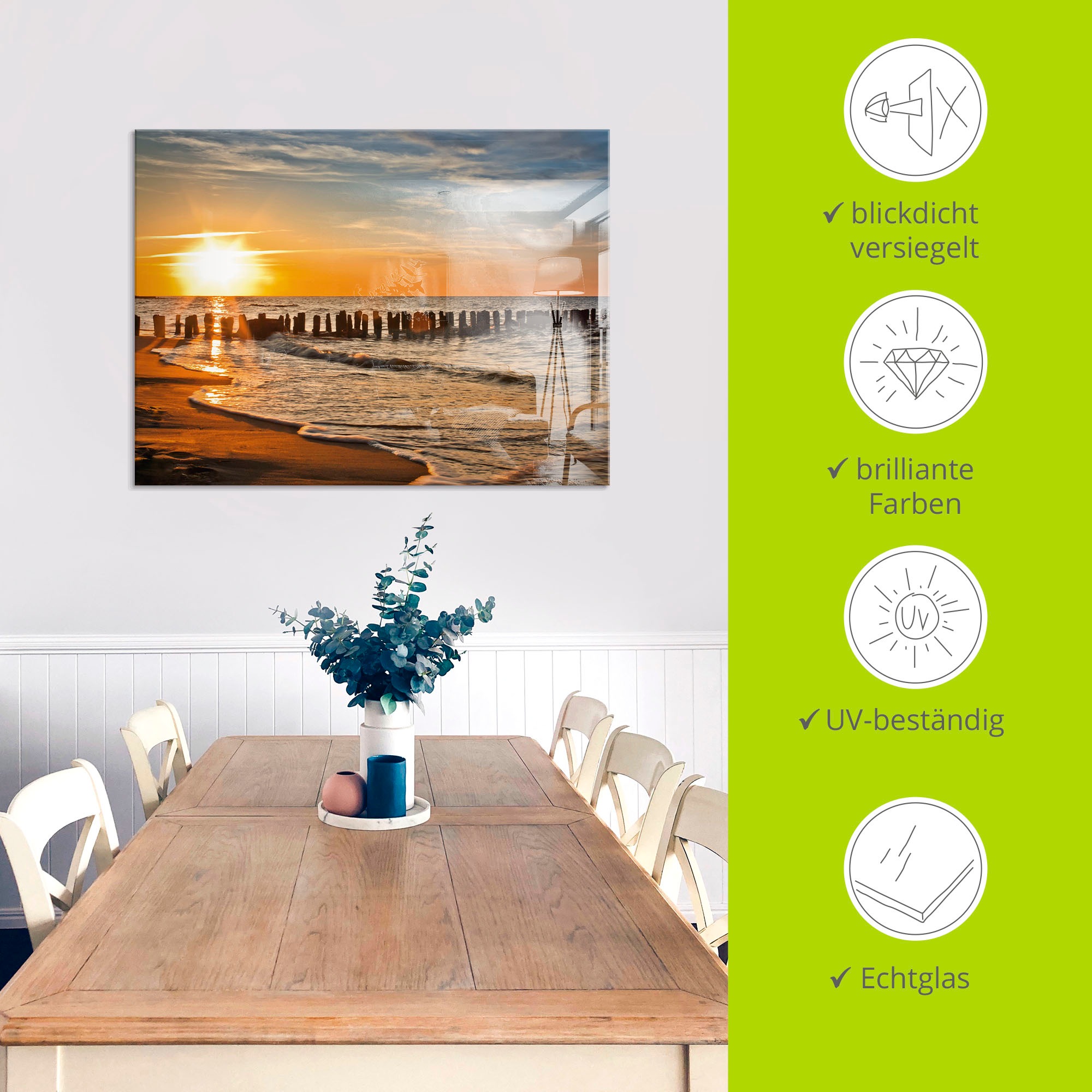 Artland Glasbild »Schöner Sonnenuntergang am Strand«, Strand, (1 St.), in verschiedenen Grössen