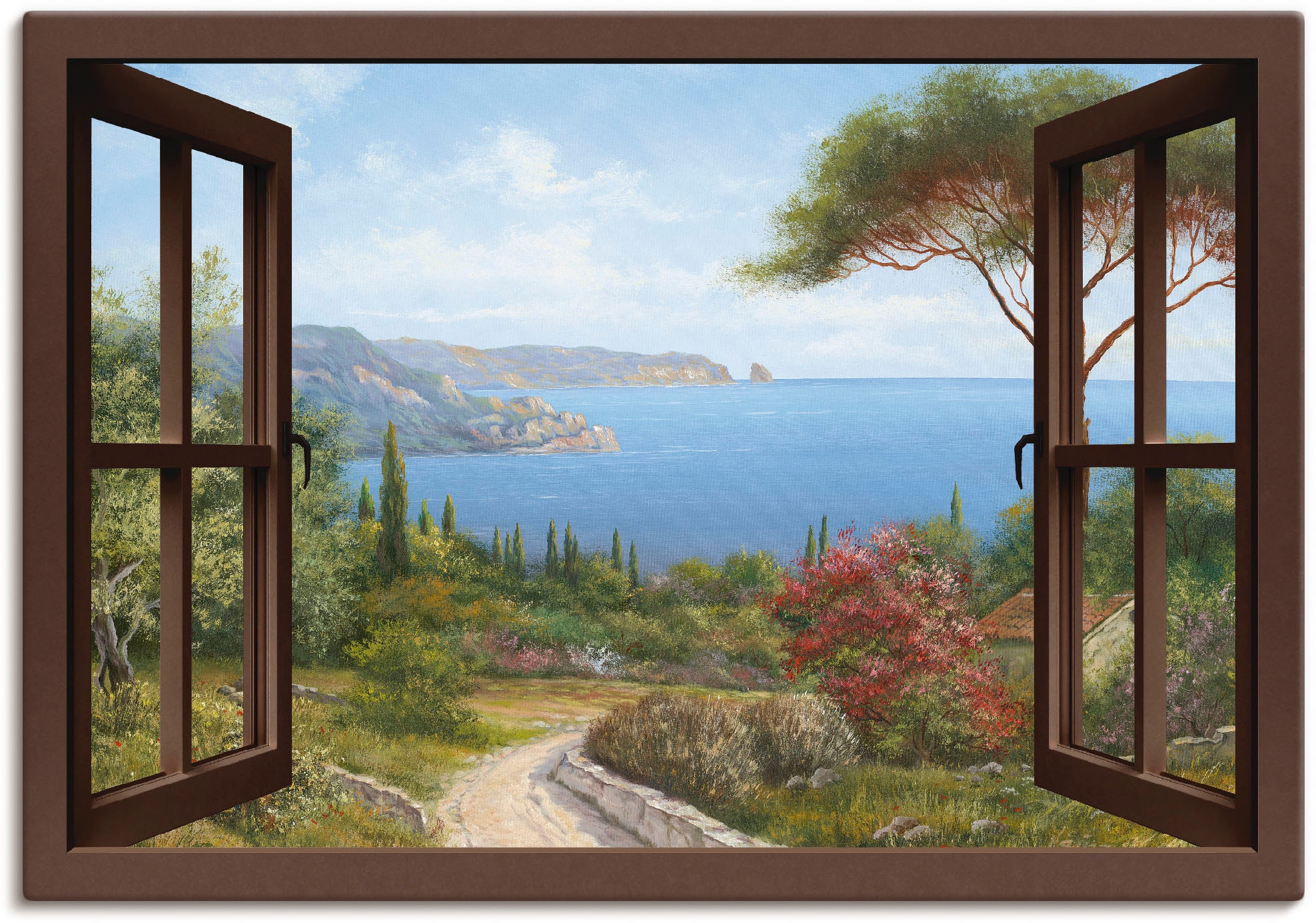 Jelmoli-Versand online oder versch. Wandaufkleber Fensterblick, Leinwandbild, | als St.), Poster »Fensterblick in Grössen Frühlingsmorgen«, (1 kaufen Artland Wandbild