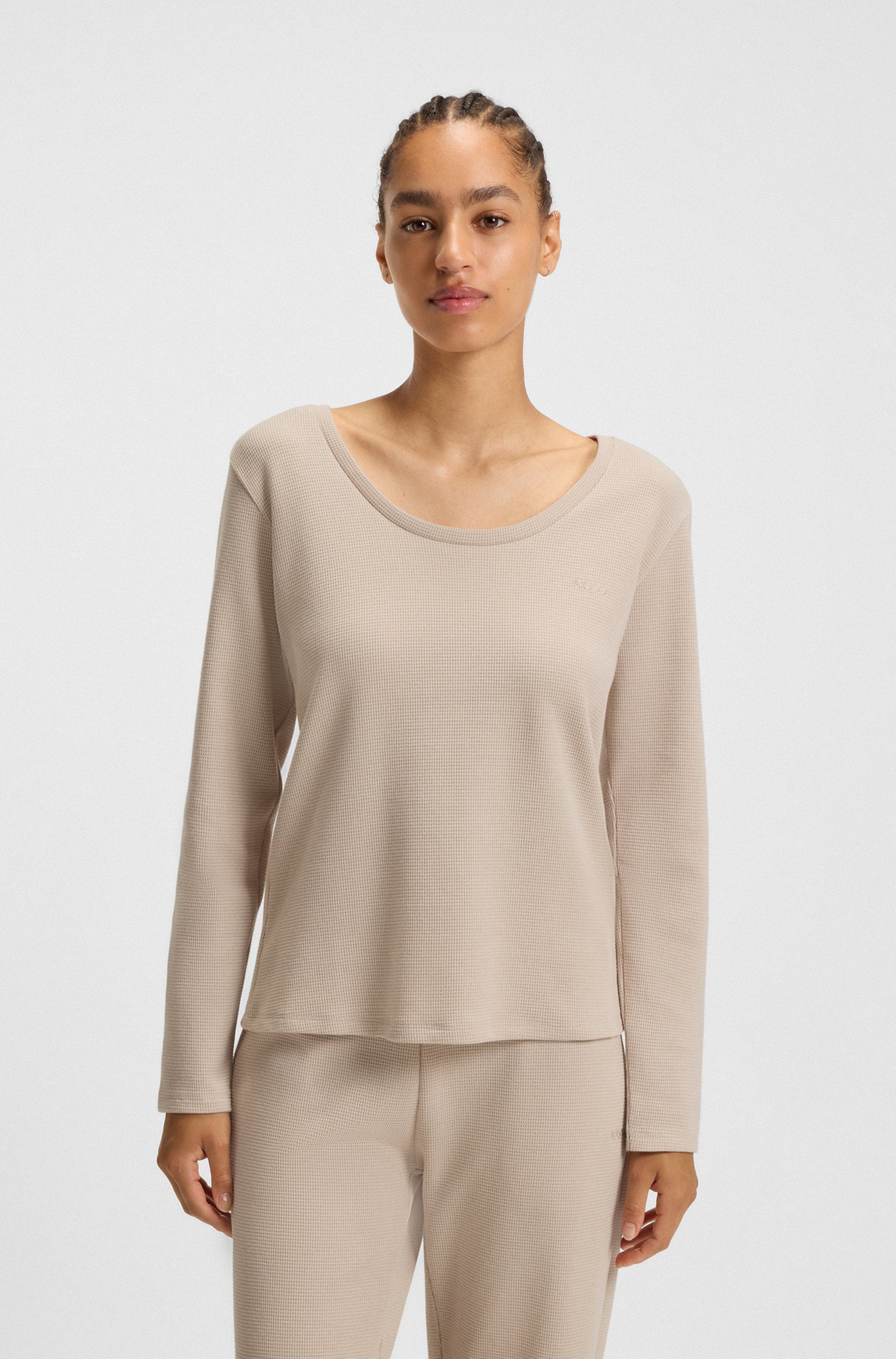 BOSS Langarmshirt »Waffle« Schlaf-Top, Waffelstruktur, aus Baumwollmix