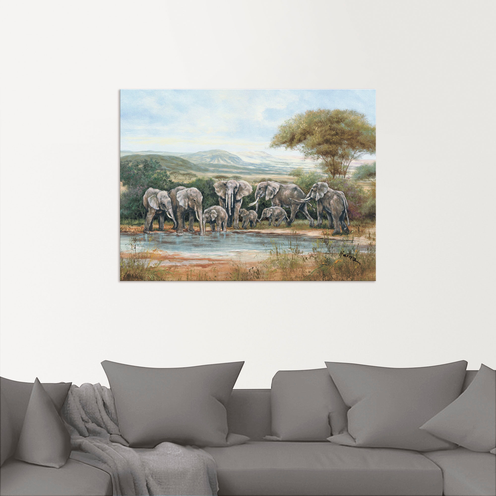 Artland Wandbild Poster Jelmoli-Versand Bilder, bestellen als versch. oder Leinwandbild, | St.), »Elefantenfamilie«, Elefanten Wandaufkleber (1 online Alubild, Grössen in
