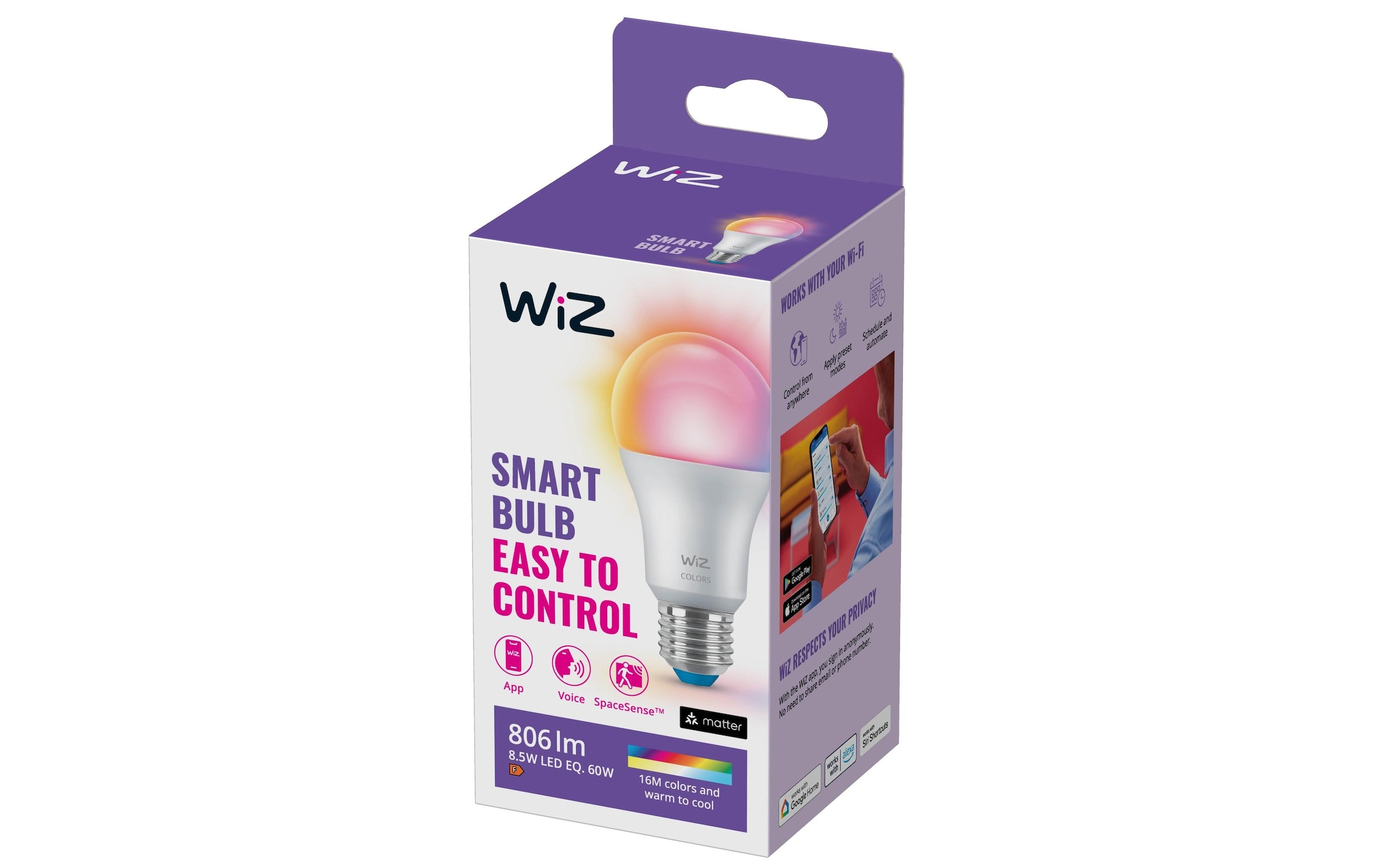 WiZ LED-Leuchtmittel »8W (60W) E27 A60 RGB FR Einzelpack«, E27