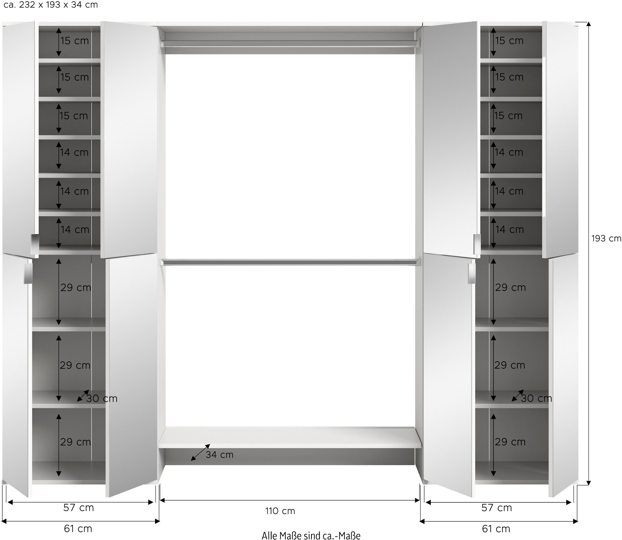 INOSIGN Garderoben-Set »Trondheim, Garderobenset 3-tlg. Breite 232 cm,«, (3 St.), best. aus: 2x Spiegelschrank, 2 Kleiderstanden, Flur, Diele