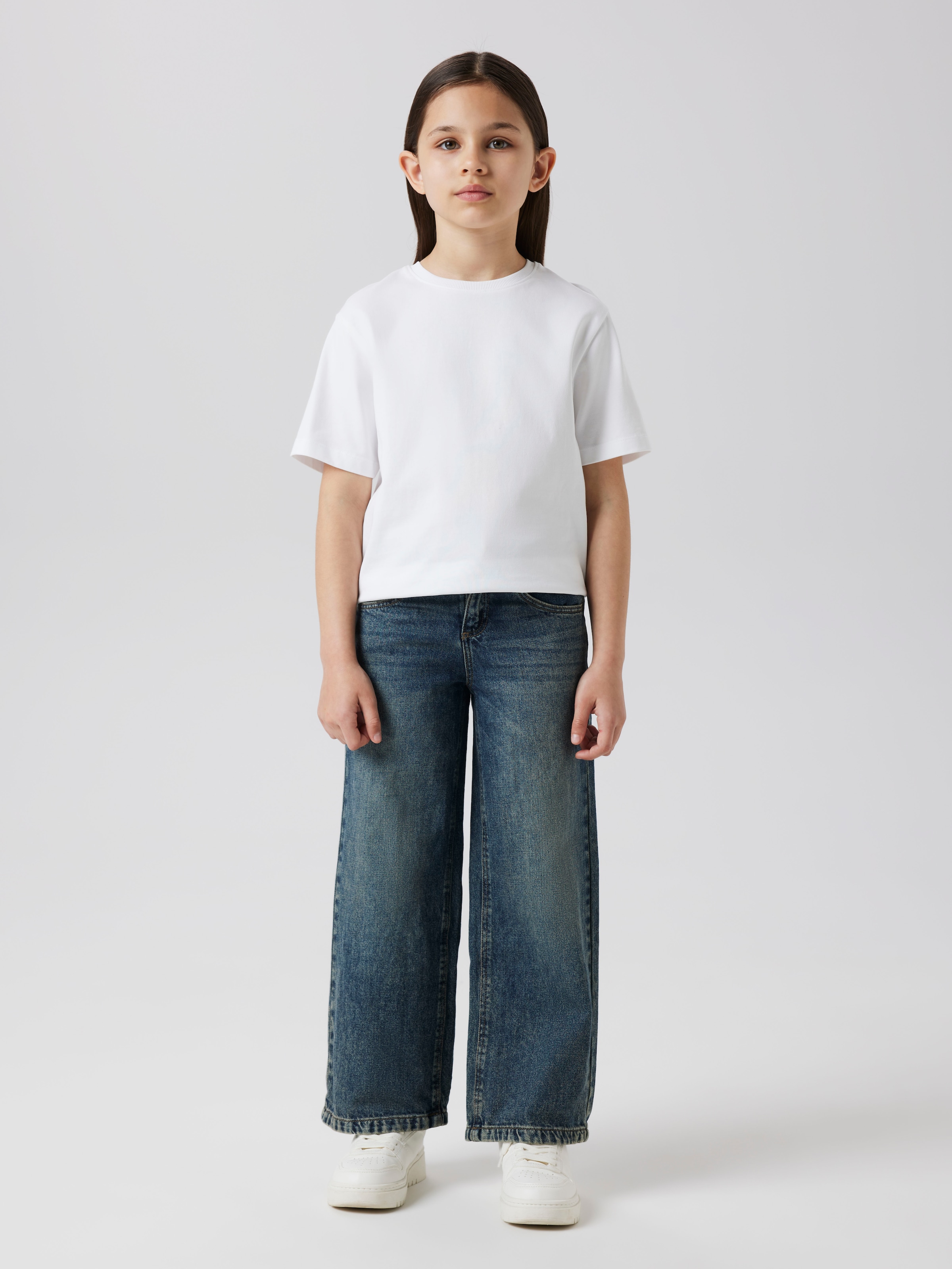 Name It Weite Jeans »NKFROSE für Mädchen mit weitem Bein und klassischem Sitz«, normal, Denim, Abriebeffekte, Reissverschluss