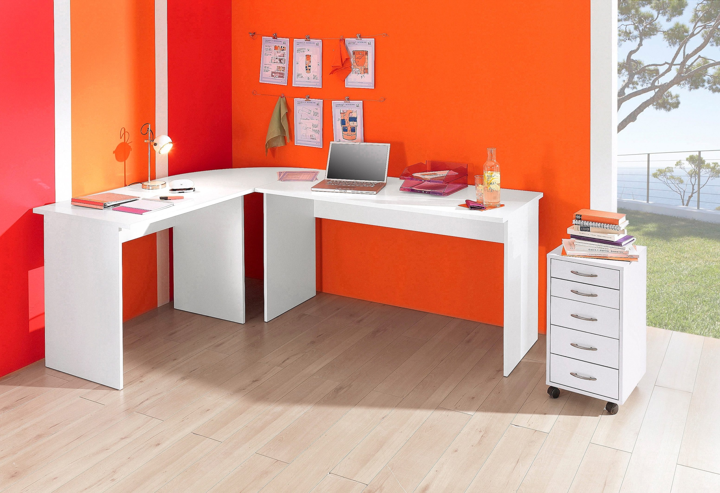 FMD Eckschreibtisch, Winkel-Schreibtisch, beidseitig montierbar, Masse 205/155x75,4x65,0 cm