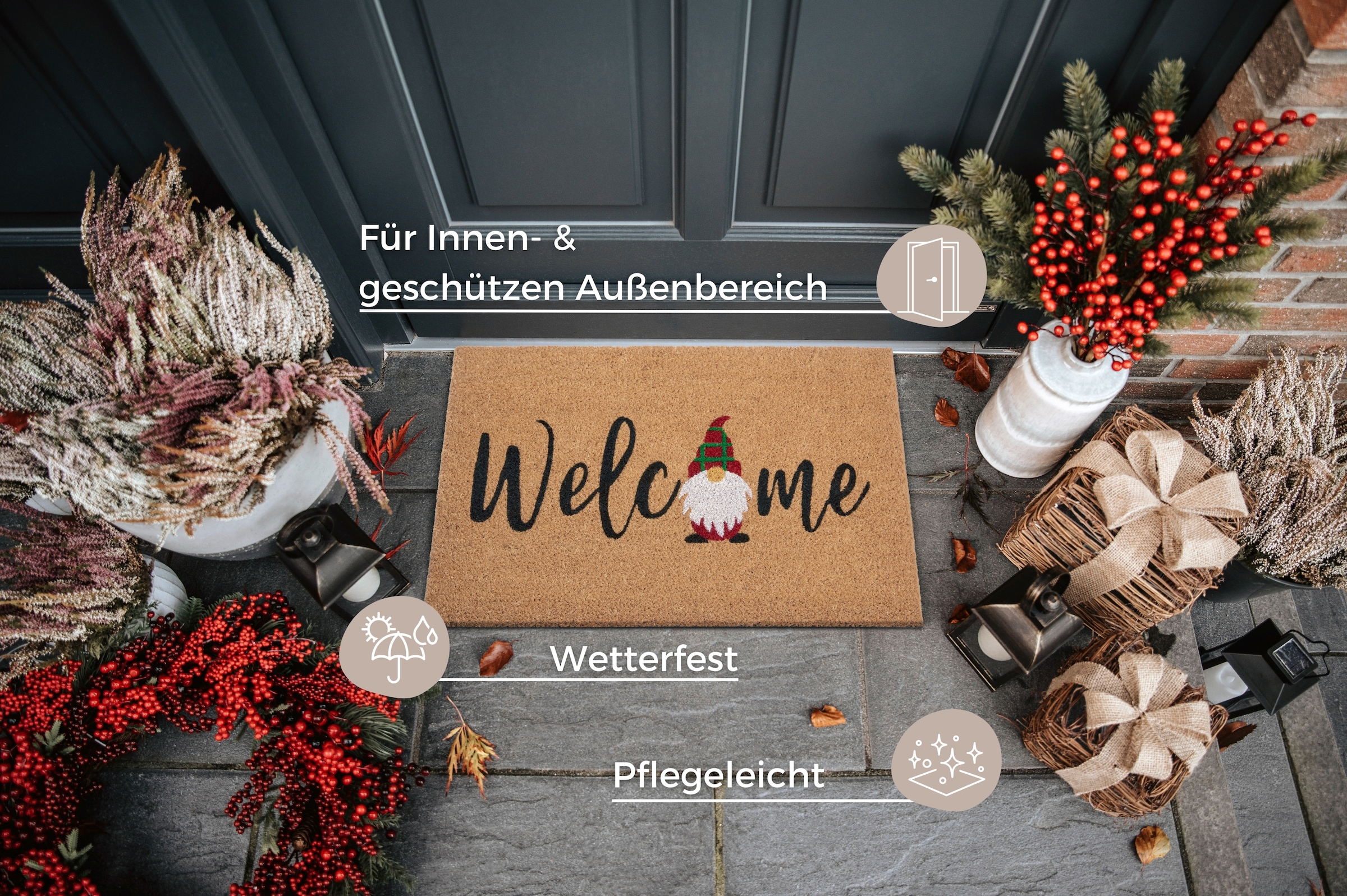 HANSE Home Fussmatte »Kokos Welcome Gnome«, rechteckig, 15 mm Höhe, Weihnachten, Schmutzfangmatte, Outdoor, Rutschfest, Innen, Kokosmatte