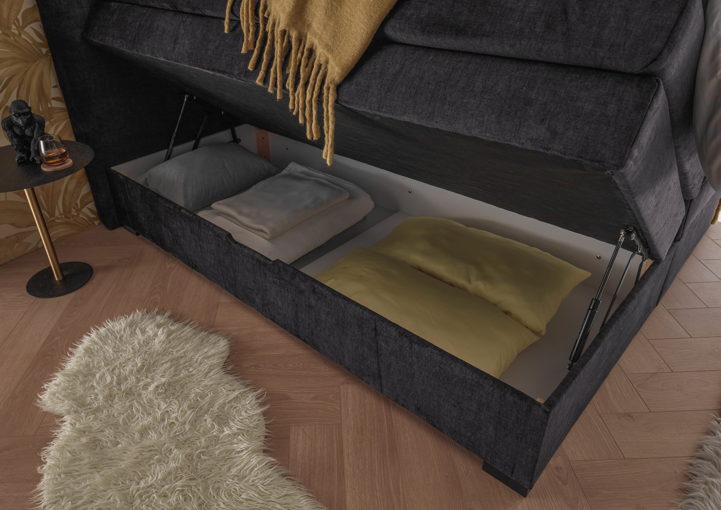 ED EXCITING DESIGN Boxspringbett »Fanes mit Komforteinstiegshöhe von 73cm«, erhältlich in 180x200cm, inkl. Bettkasten und 7cm Visco-Topper