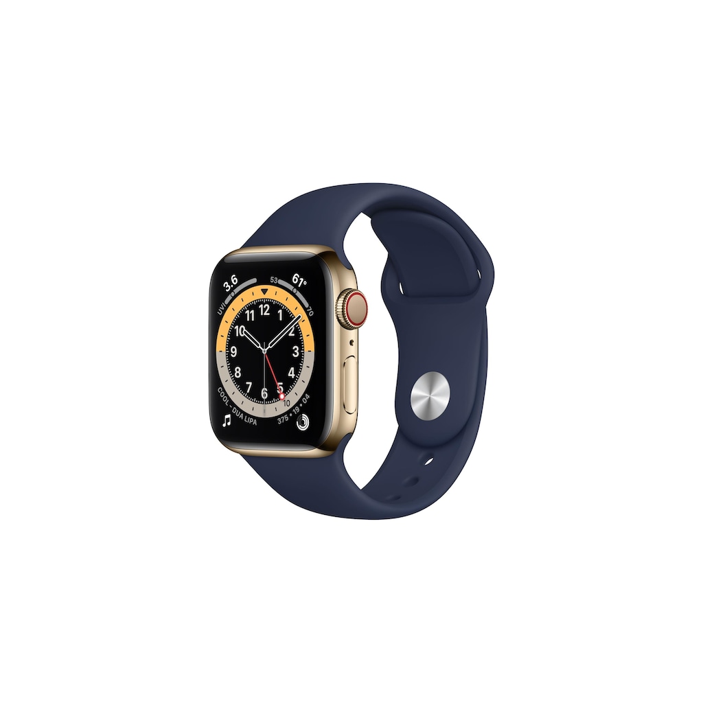 Apple Smartwatch »Series 6, GPS Cellular, 40mm Edelstahl-Gehäuse mit Sportarmband«, (Watch OS)