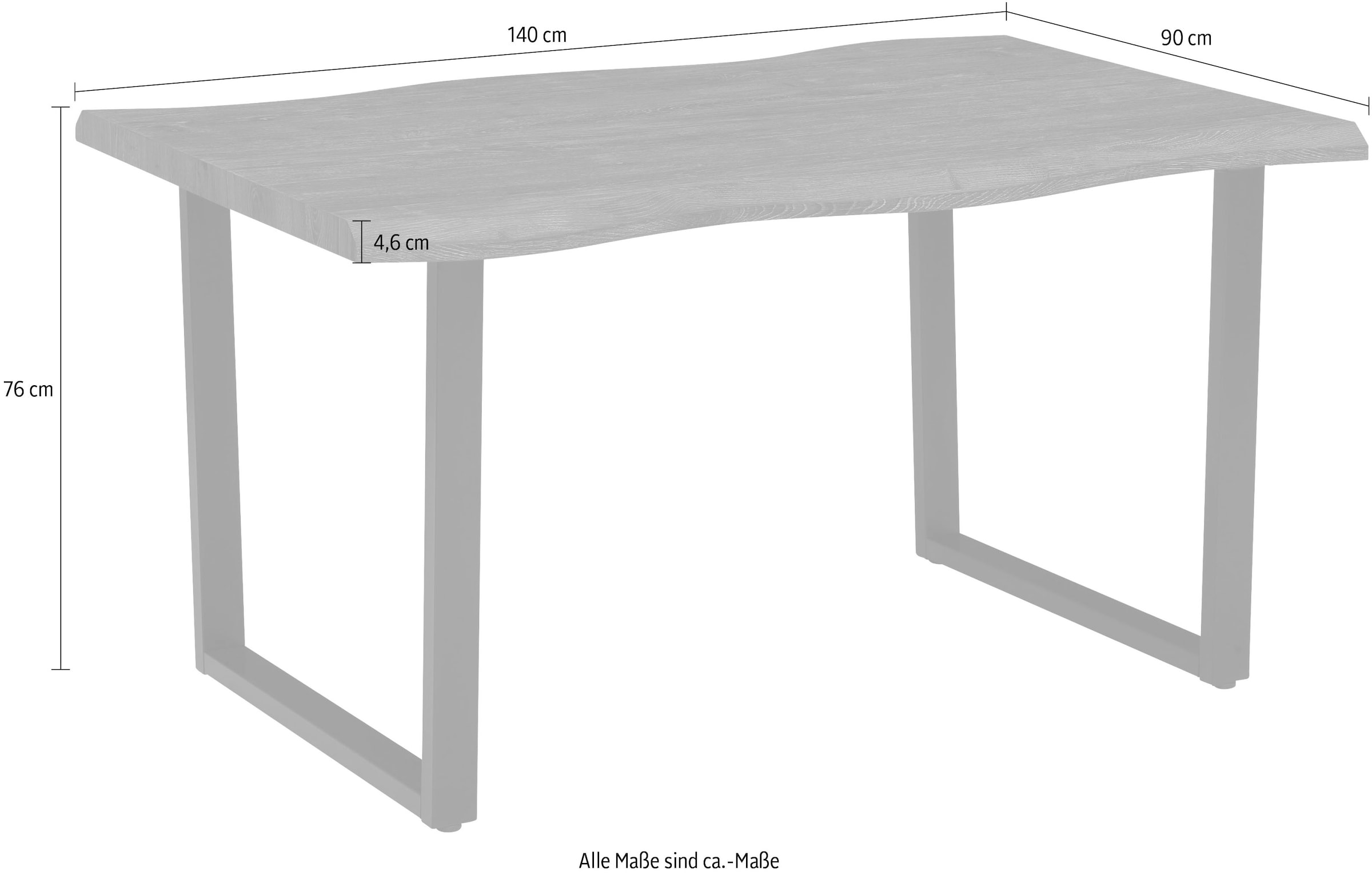 HELA Esstisch »GISELLE Baumkantentisch, Küchentisch, TOPSELLER!«, Kufengestell Metall, Industrial Design, 140 - 200 cm Breite, 2 Farben