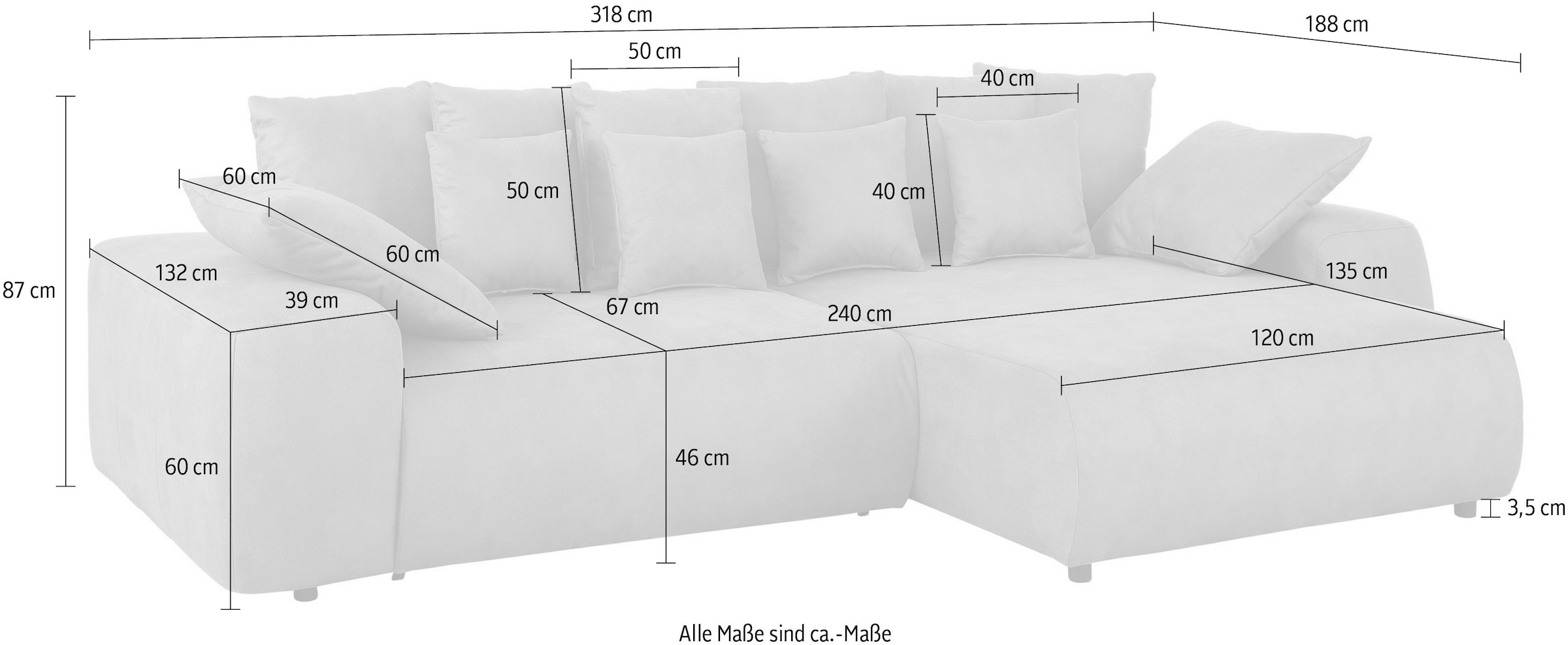 Home affaire Ecksofa Sundance, bei Bettfunktion mit Topper, incl. Zier- und Rückenkissen