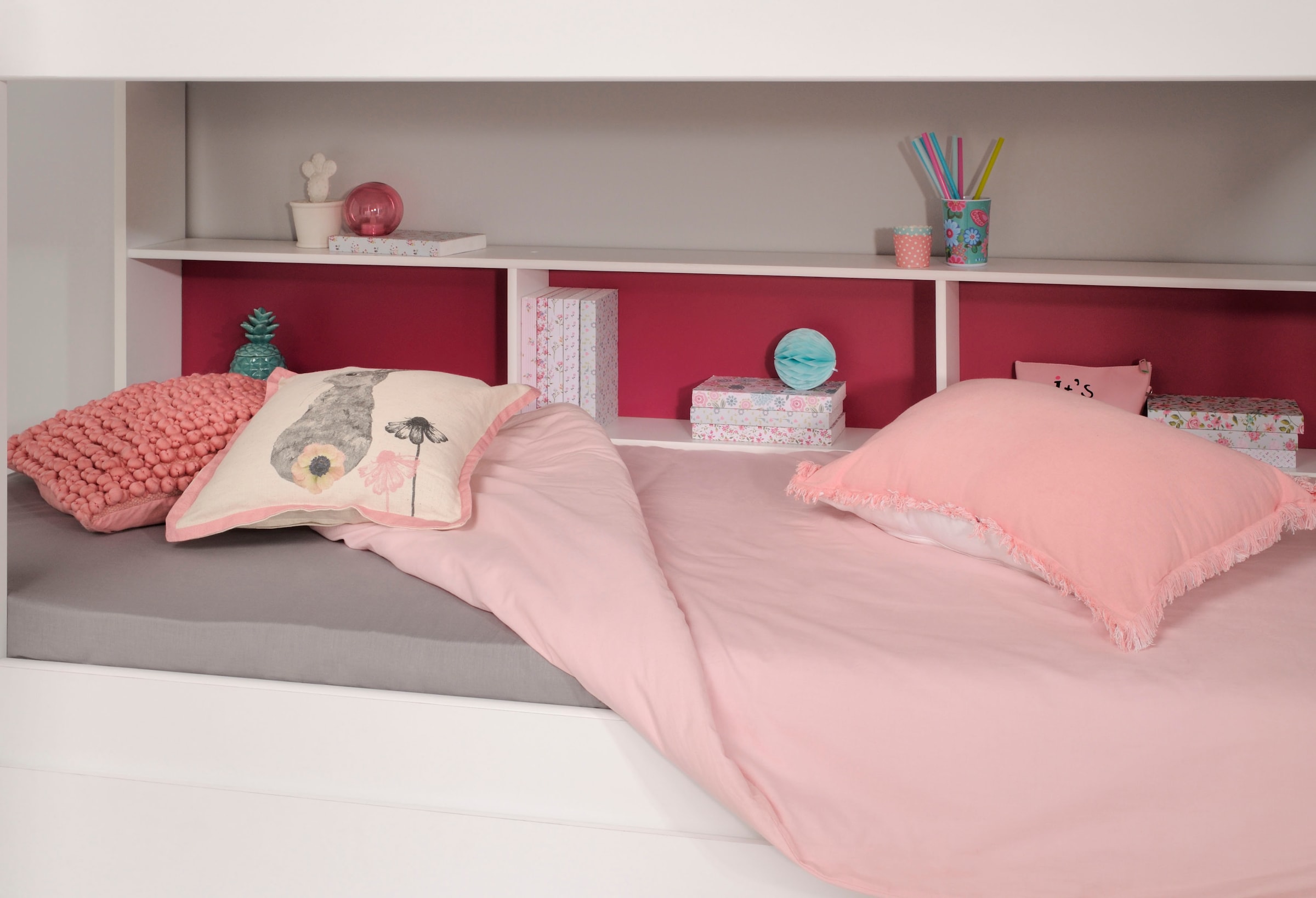 Parisot Etagenbett »Tam Tam, Stockbett, farbig hinterlegte Regale, mit Bettkasten«, viel Stauraum, toll für kleine Räume, TOPSELLER!