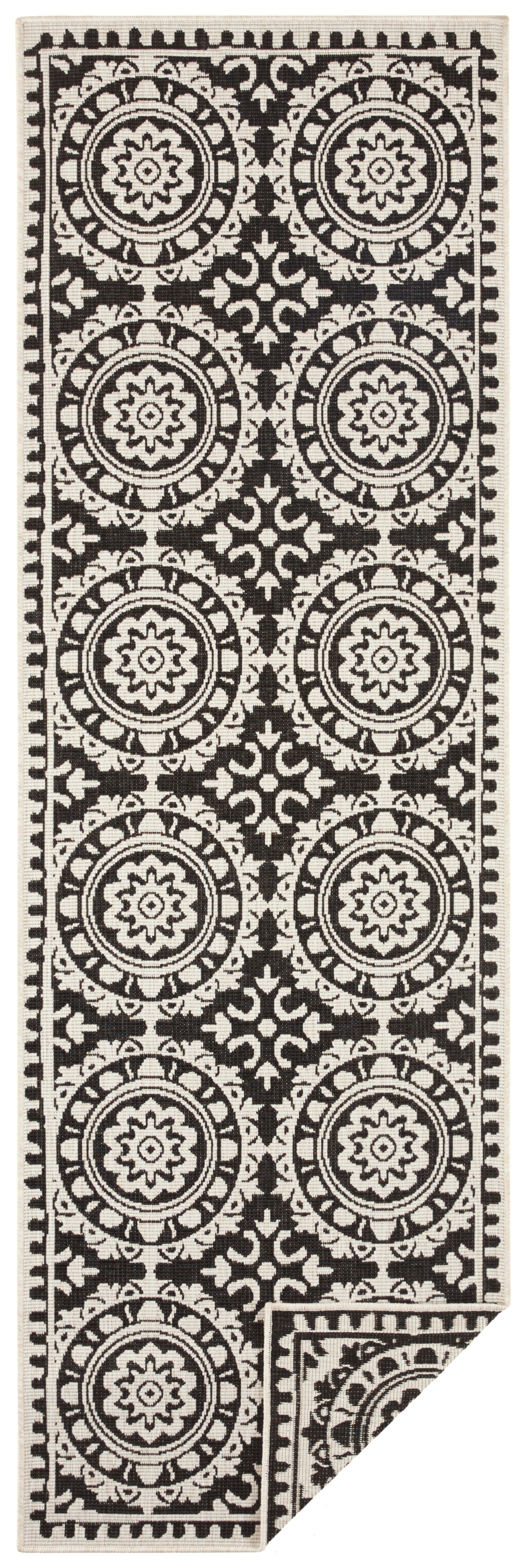 THE RUGS Jardin Reversible Indoor-Outdoor Runner - Durable Polypropylene Rug in Black | Size: 80cm x 250cm