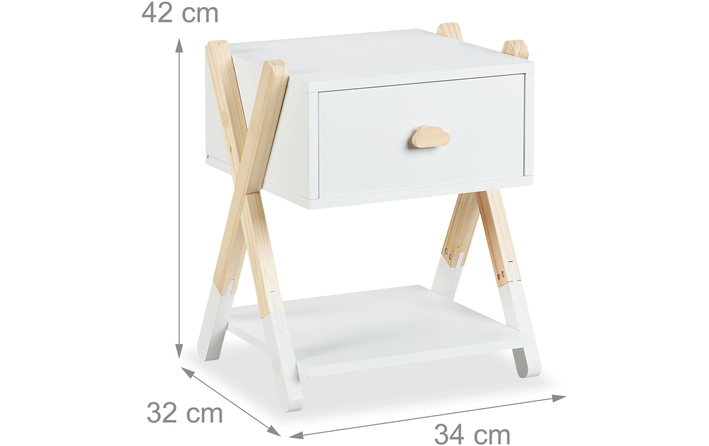 Comodino Da Letto Per Bambini, Tavolino Con Cassetto Giochi Cameretta, 42x34x32 Cm, Legno Mdf, Bianco Naturale - Relaxdays