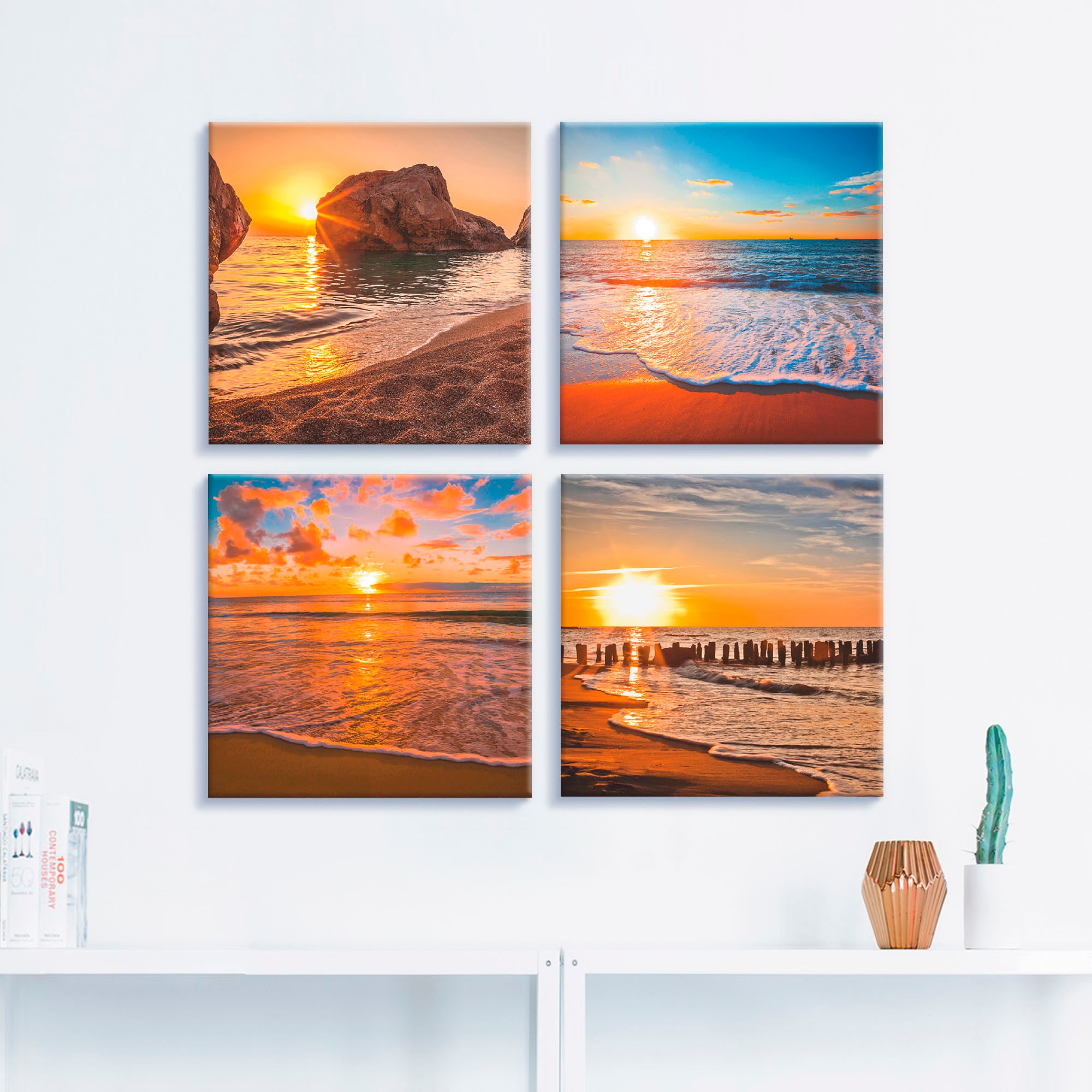 Artland Leinwandbild »Sonnenuntergänge am -untergang, verschiedene St.), | shoppen & online Set, (4 Grössen Strand Meer«, & Sonnenaufgang 4er Jelmoli-Versand