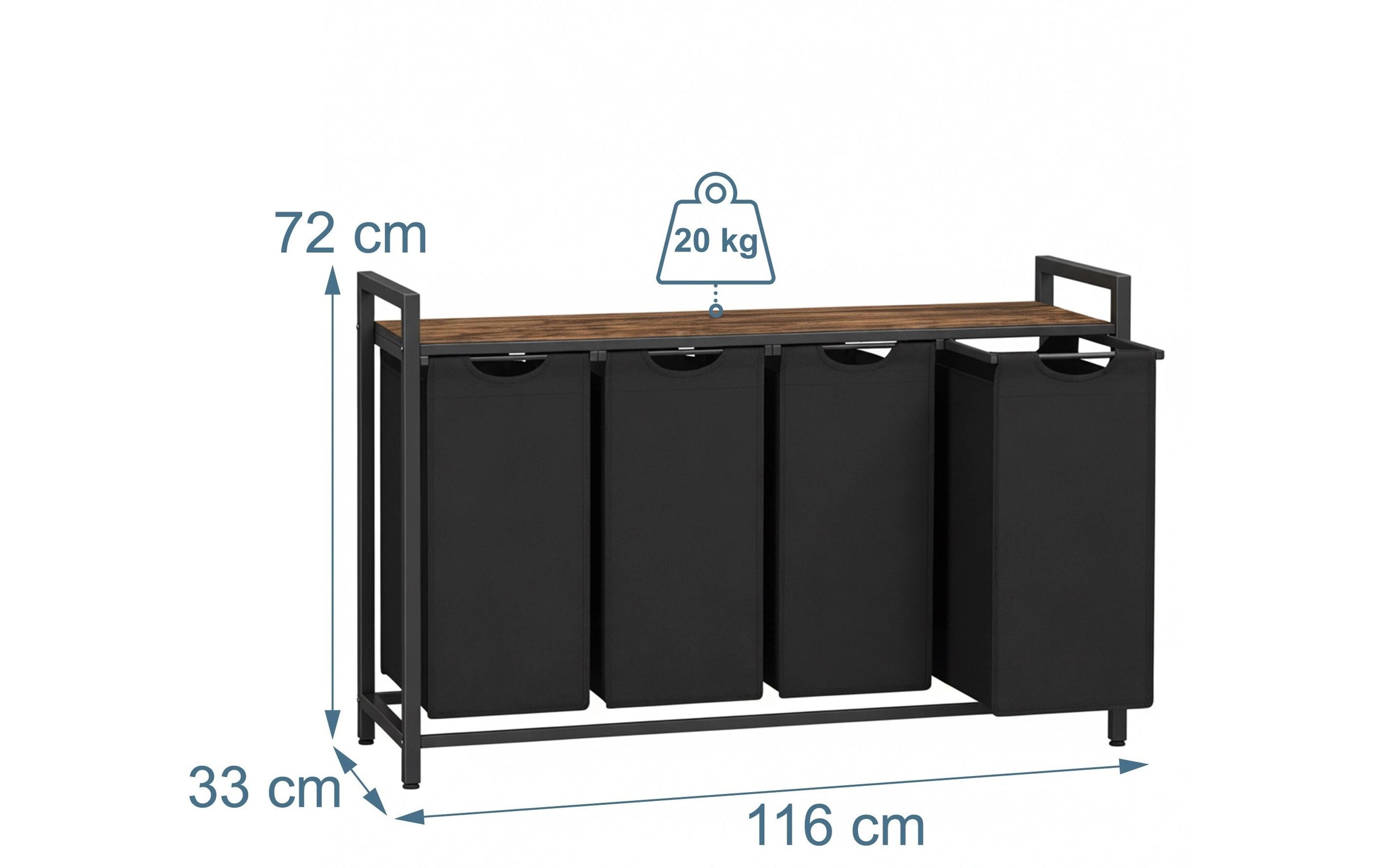 Relaxdays Cestino Portabiancheria Con 4 Sacchi Rimovibili, Ripiano, Hlp: 72 X 116 X 33 Cm