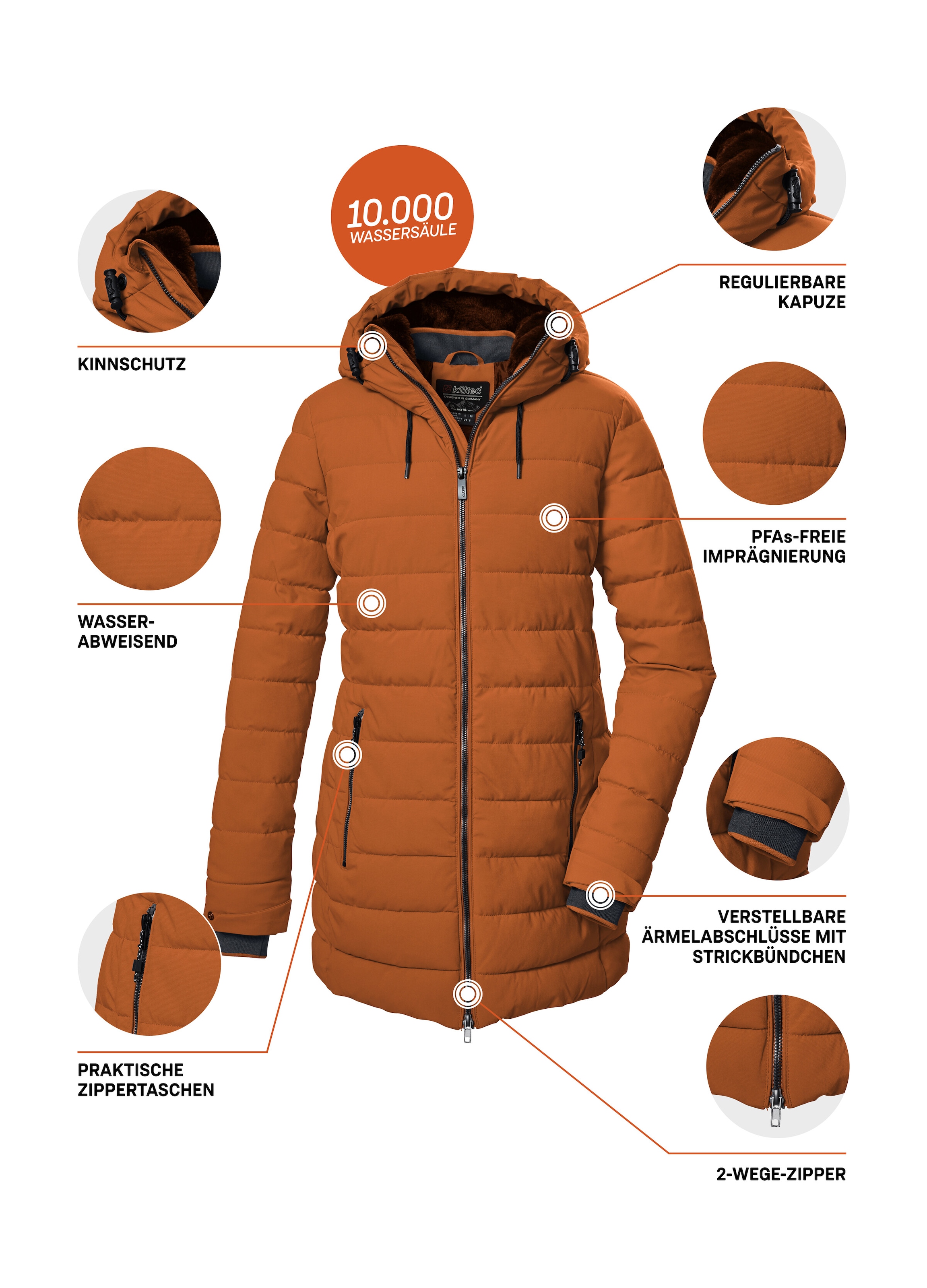 Killtec Steppmantel »KOW 55 WMN QLTD PRK«, Wasserabweisender, winddichter Damenparka, atmungsaktiv