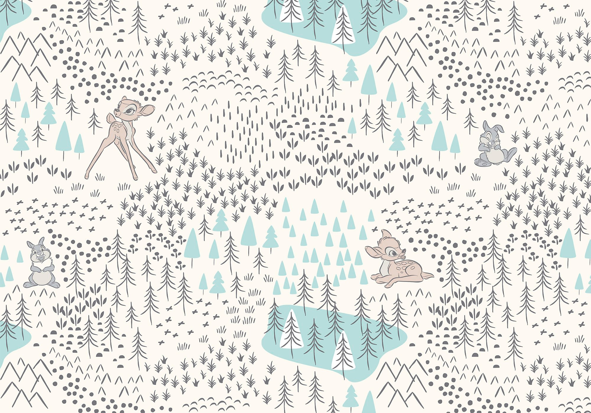 Komar Vliestapete "Digitaldruck Vlies - Bambi Woodland - Grösse 400 x 280 cm" bedruckt glatt Kinderzimmer