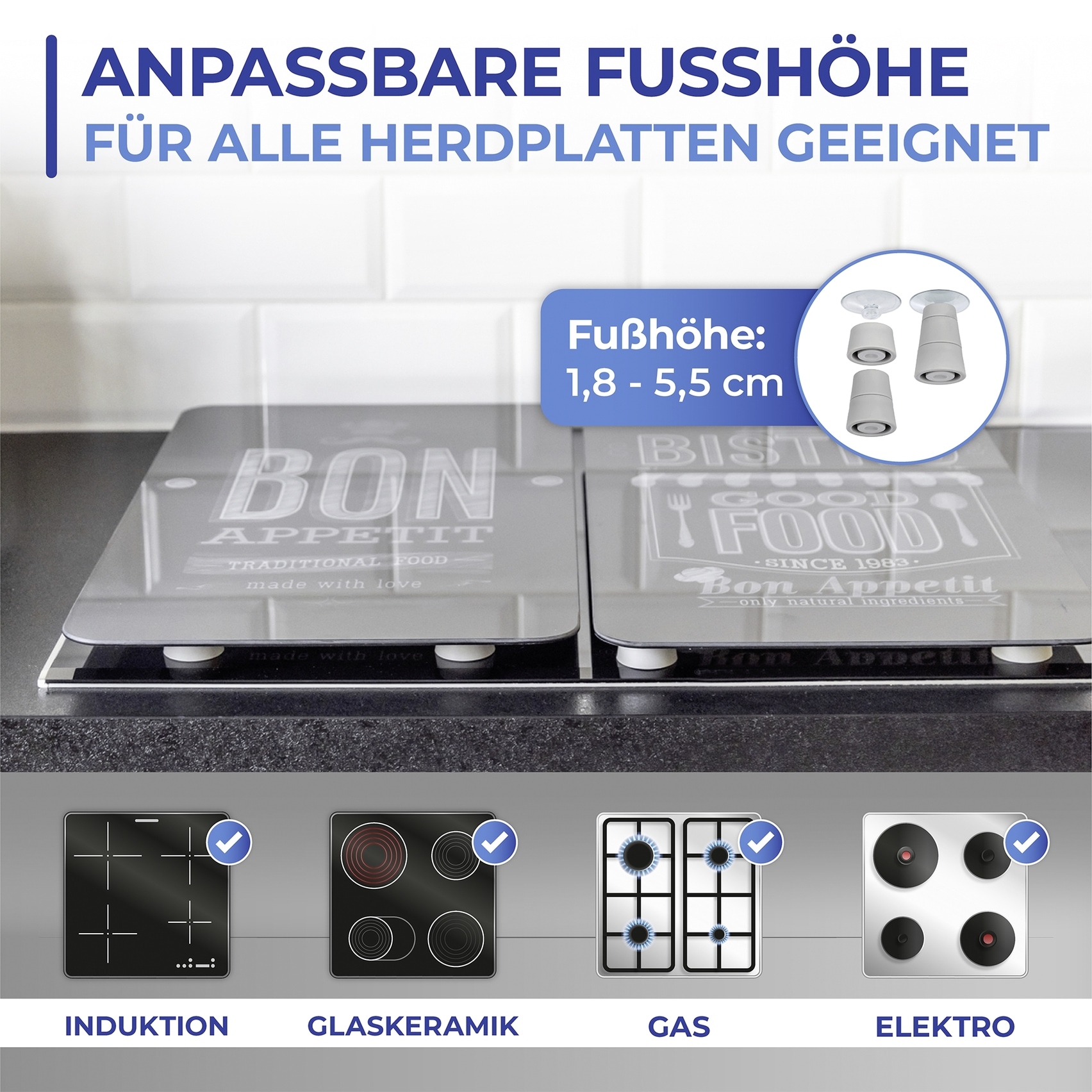 Maximex Herd-Abdeckplatte »Universal Modell Bon Appetit«, (Set, 2 tlg.), Herdabdeckung für alle Herdarten, kratzfest, mit rutschfesten Füssen