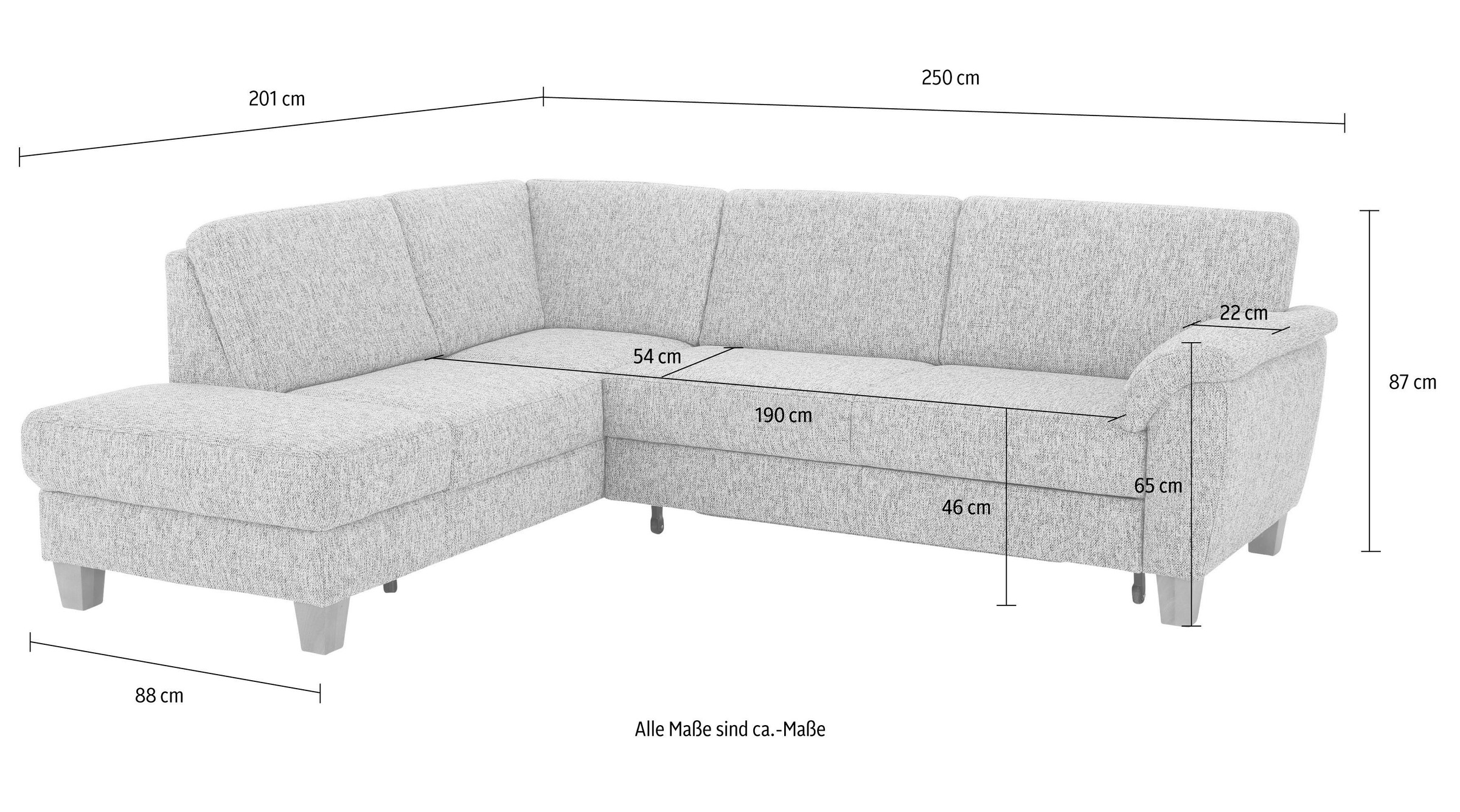 Home affaire Ecksofa »Alta L-Form«, mit Federkern und Kontrastnaht, Füsse Buche eichefarben
