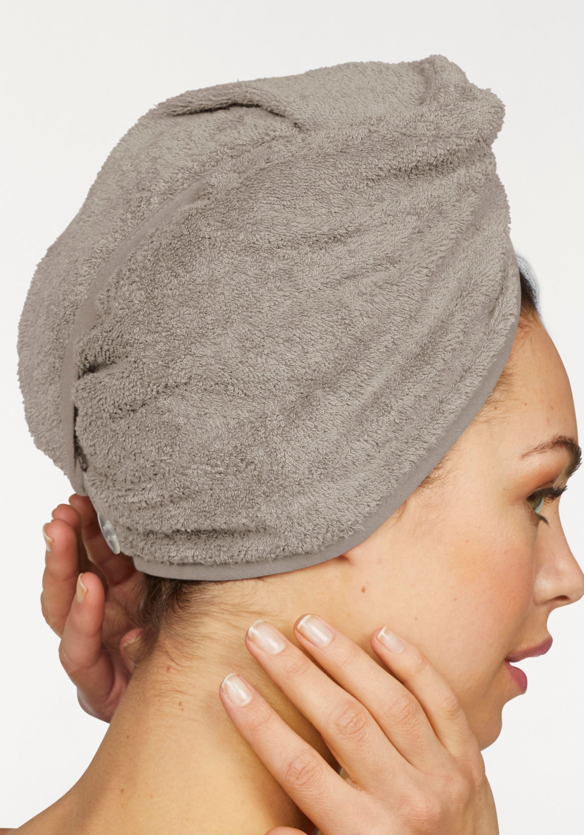 my home Turban-Handtuch »Juna, Turban (2 Stück), 100% Baumwolle«, (2 St.), mit Knopfverschluss am Hinterkopf, einfarbiges Haar-Handtuch