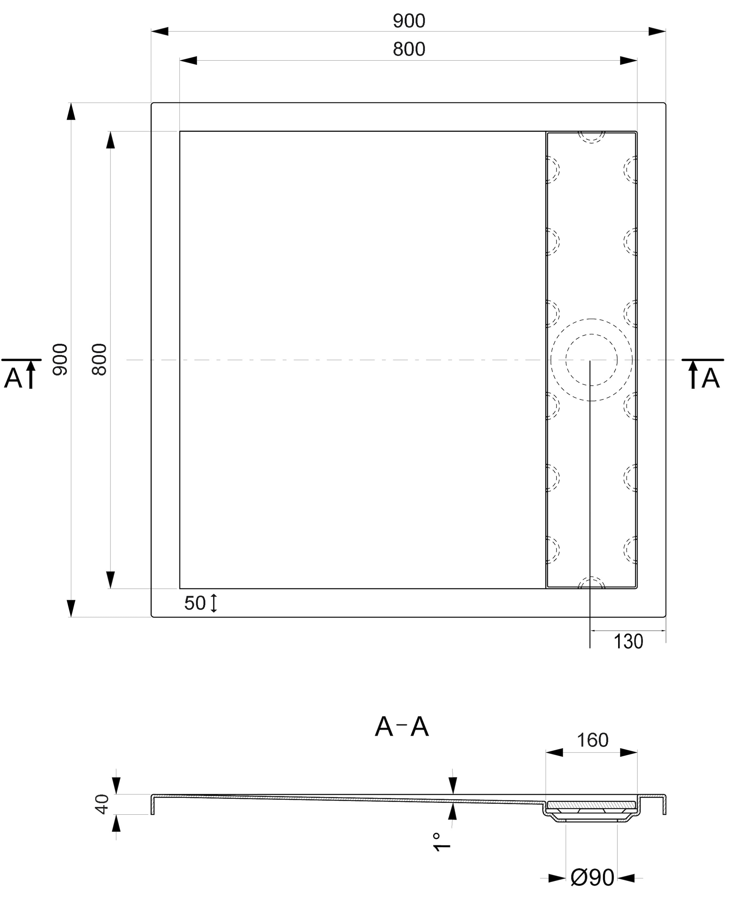 OTTOFOND Duschwanne »Plateau«, (3 St.), BxT: 90 x 90 cm