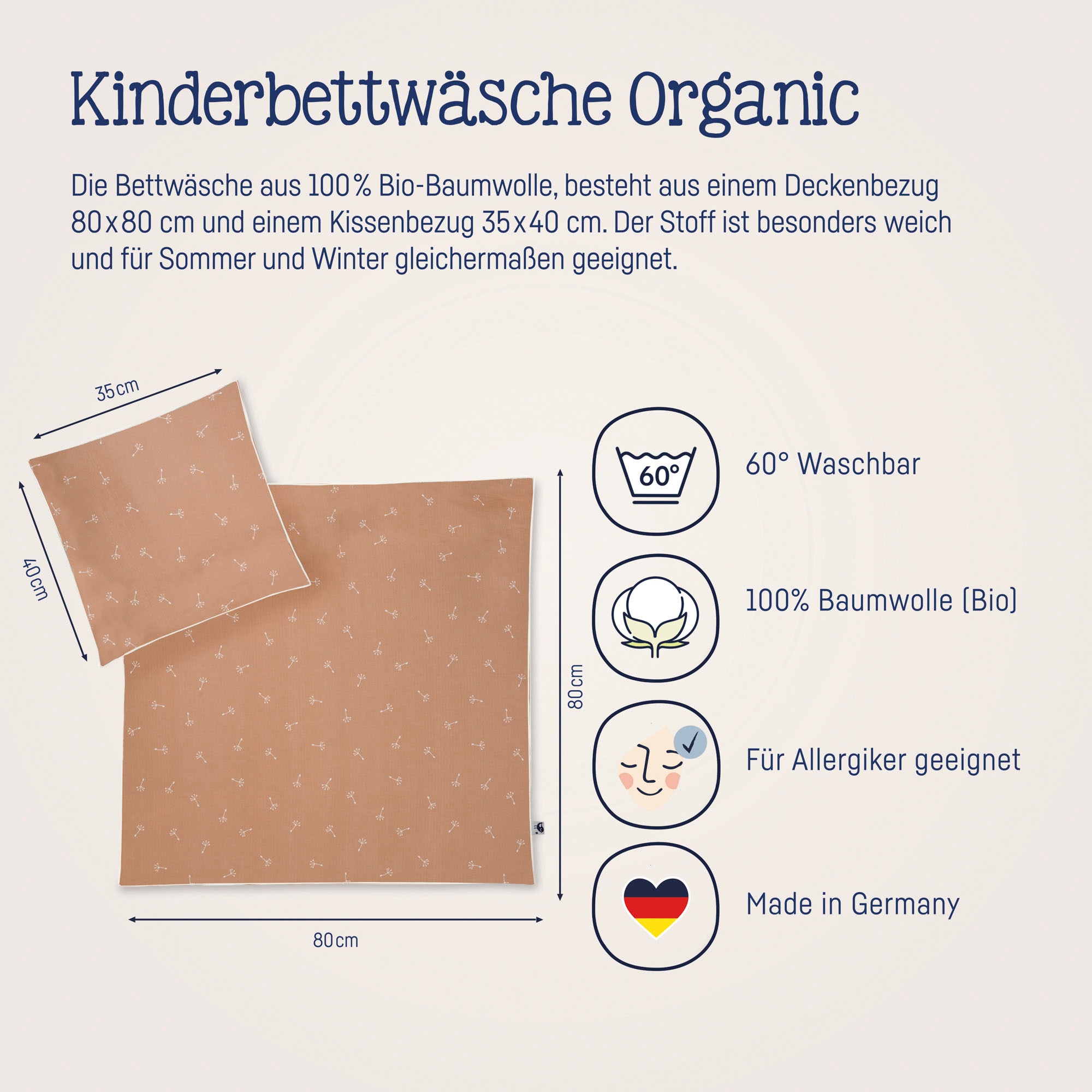 Julius Zöllner Kinderbettwäsche »Baby- und Kinderbettwäsche aus 100% Bio-Baumwolle«, erhältlich in den Grössen 80x80+35x40cm und 100x135+40x60cm
