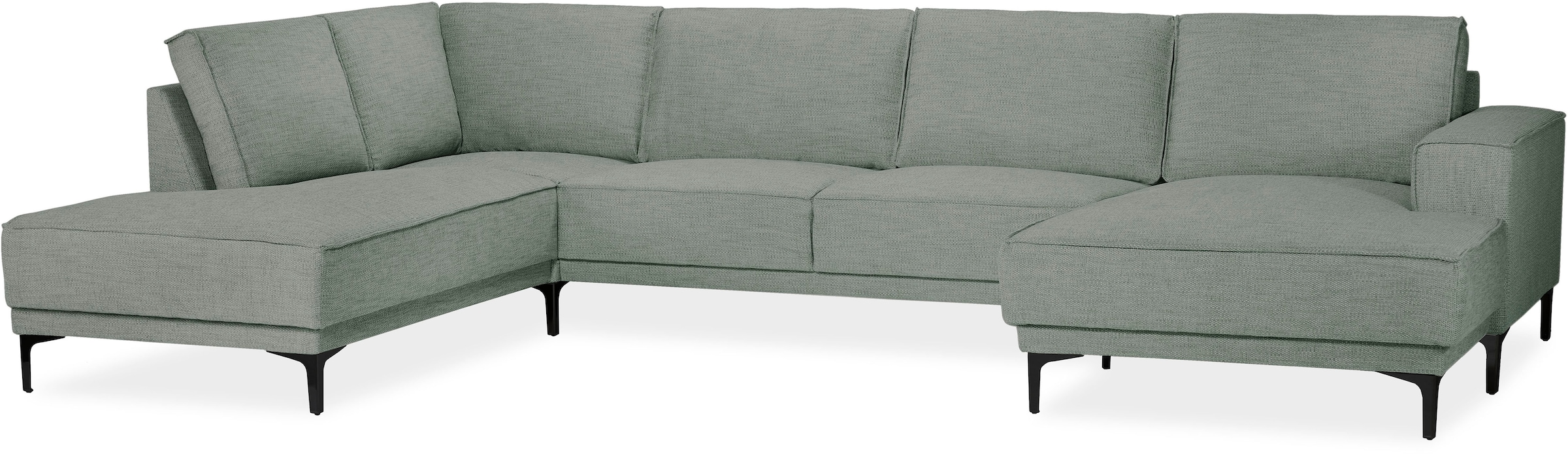Places of Style Wohnlandschaft »XXL Sofa Oland, Struktur, Flachgewebe, Luxus-Microfaser, Boucle«, U-Form, 345 cm, Wellenunterfederung, Skandi-Design, Metallfüsse