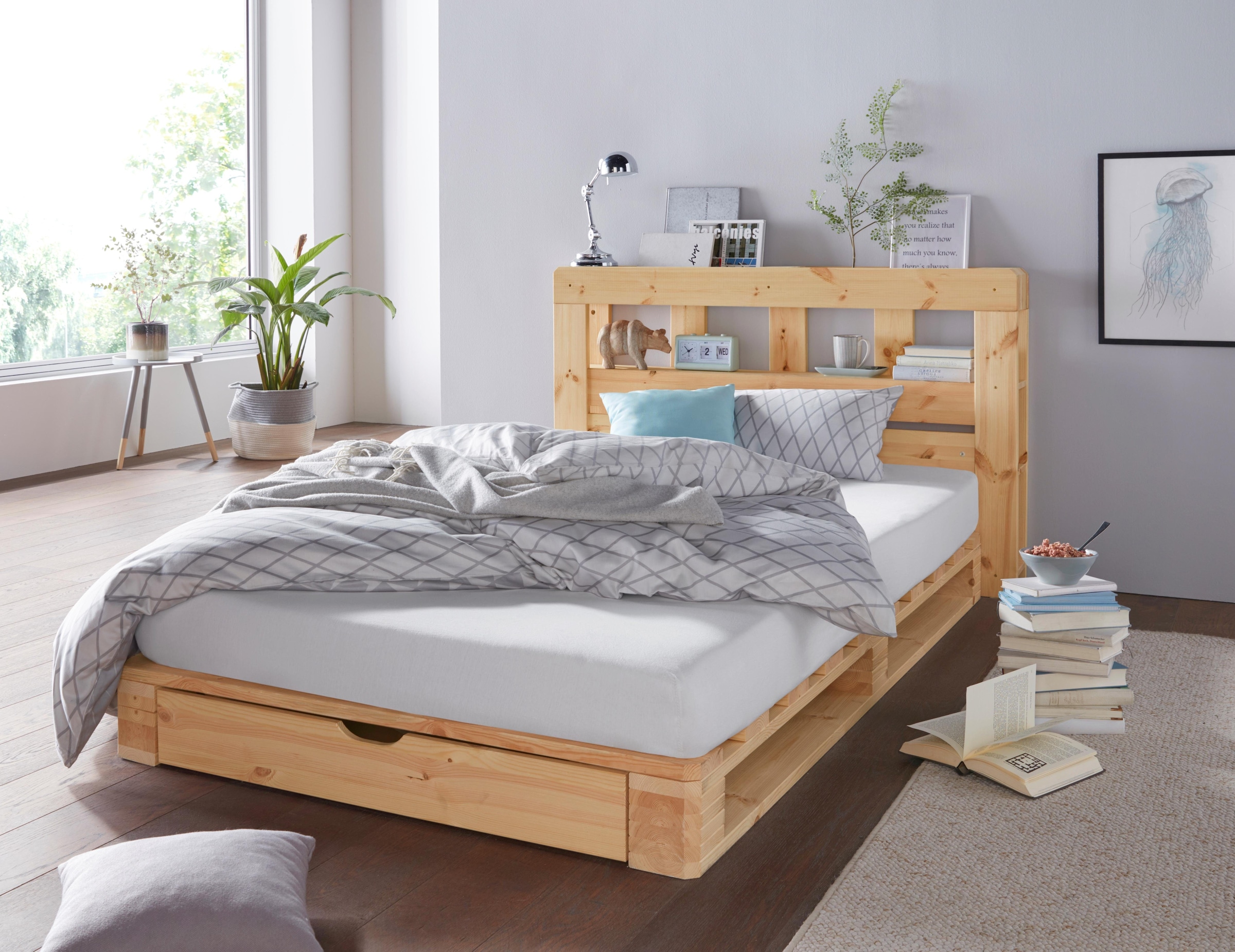 Home affaire Palettenbett »"ALASCO " BESTSELLER! Mit Schublade«, zertifiziertes Massivholz, erweiterbar zum Doppel- oder Familienbett