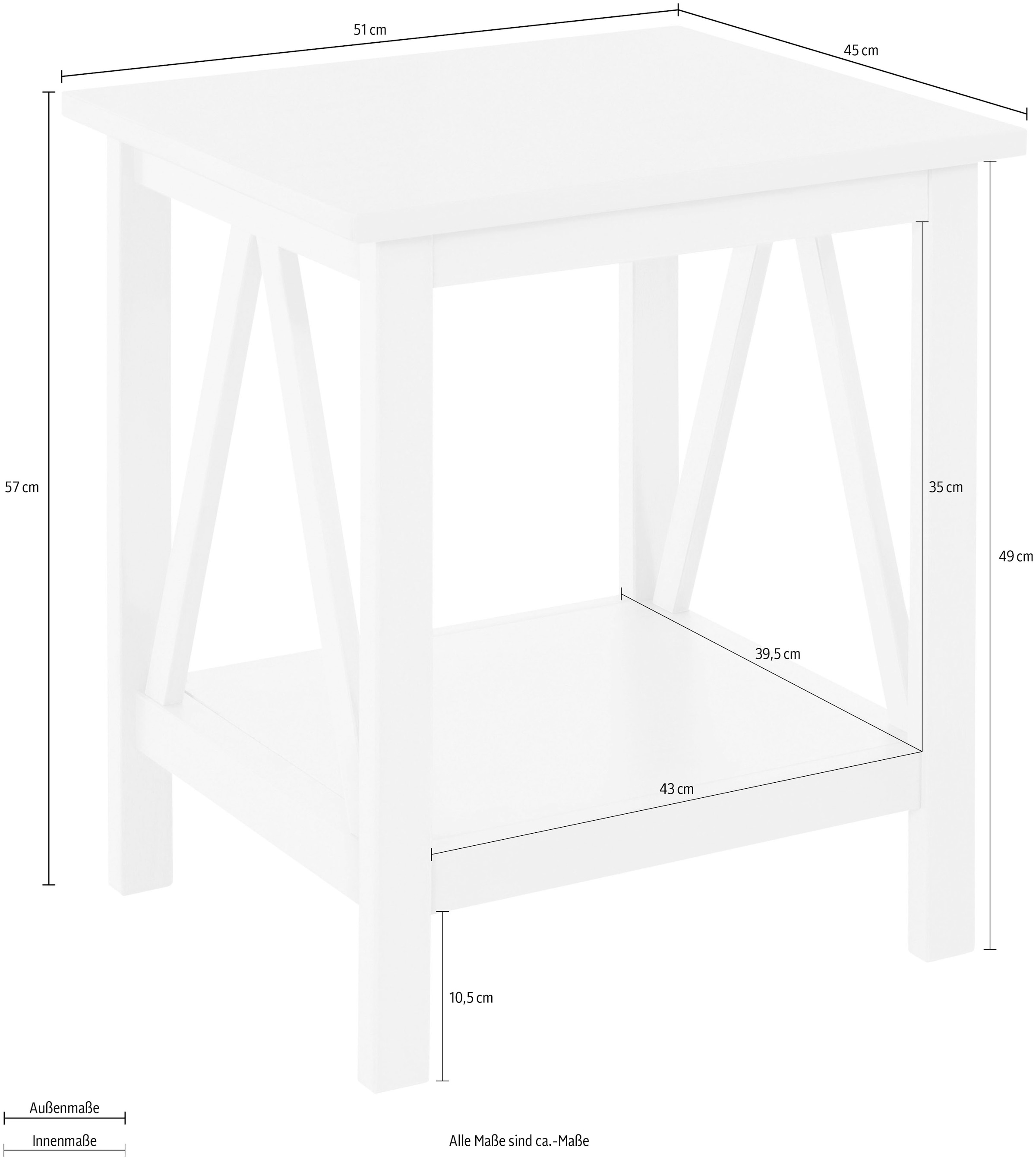 Timbers Beistelltisch »Fonville«, (1 St.), Beistelltisch aus Kiefernholz, Ablageboden, Breite 51 cm, Höhe 57 cm