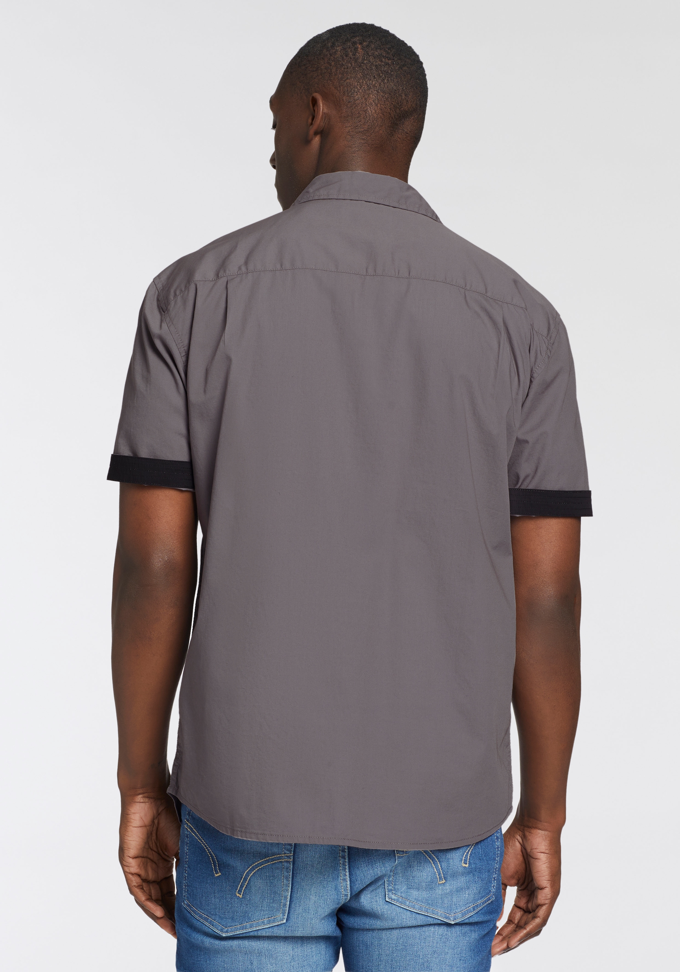 Man's World Kurzarmhemd, mit kontrastfarbener Stickerei