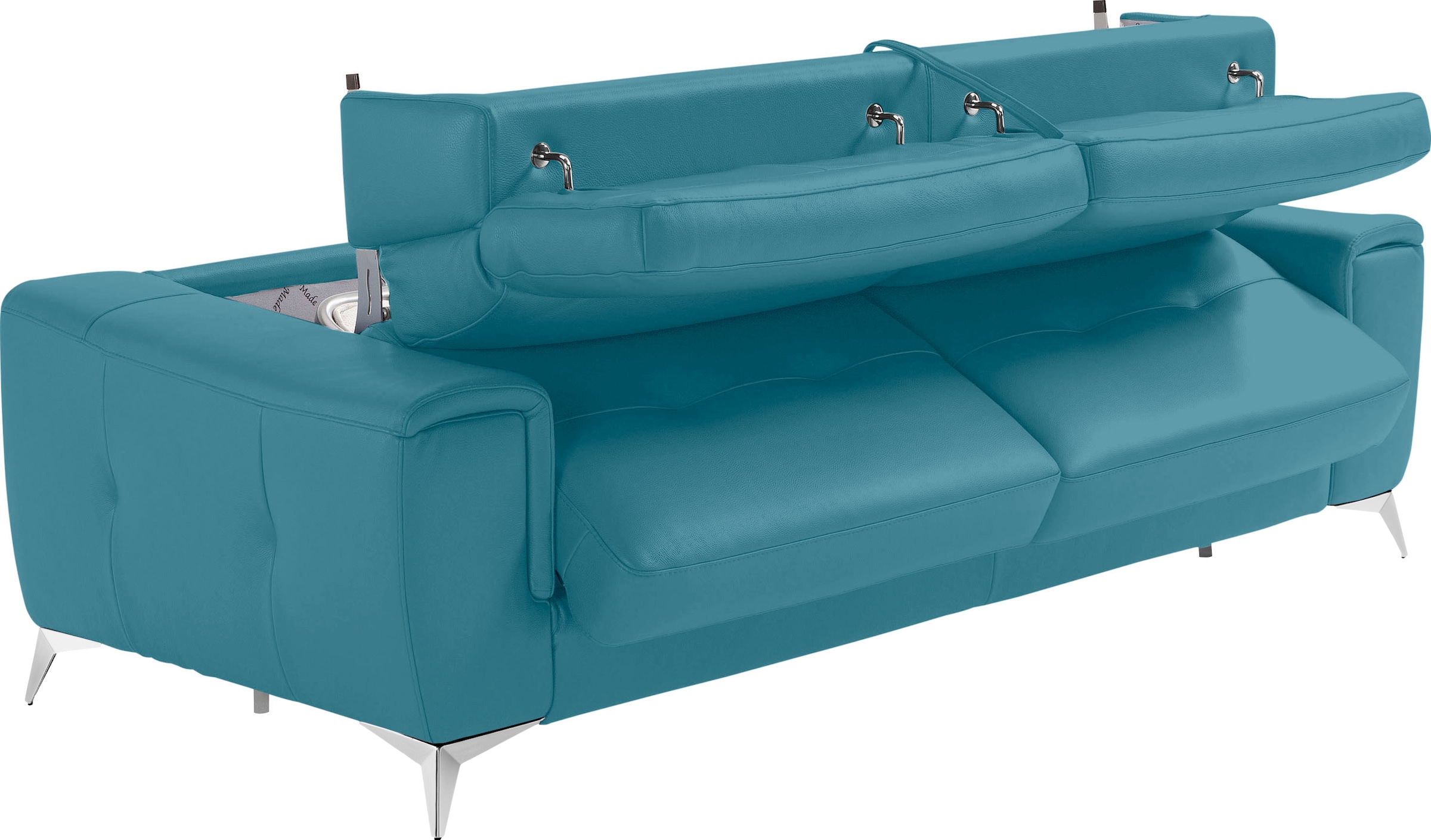 Egoitaliano Schlafsofa »Francine Designsofa, Loungesofa mit Dauerschlaffunktion, Breite 233 cm«, mit Bettfunktion, Leder BULL, türkis, Fussfarbe chrom
