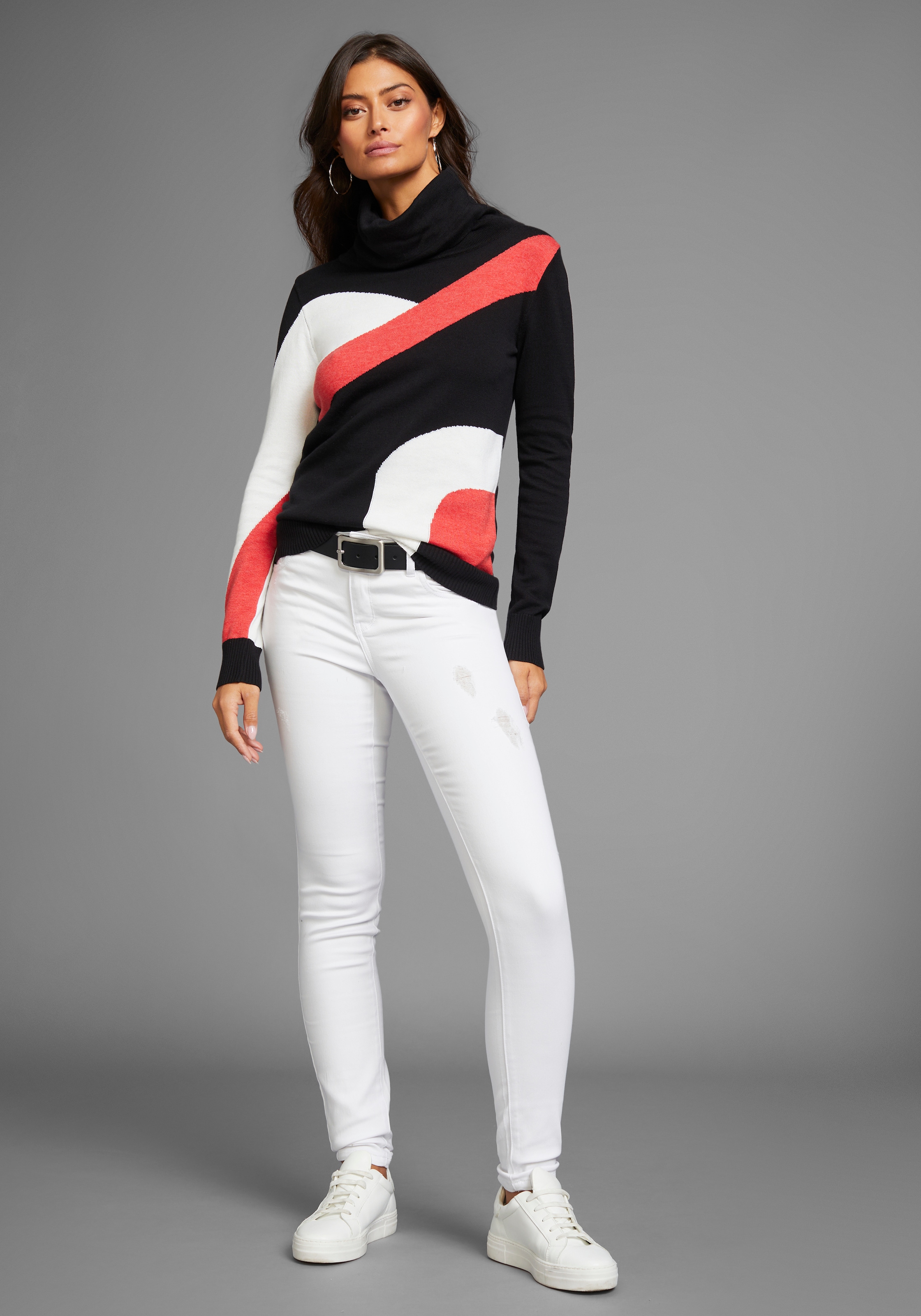 Laura Scott Schalkragenpullover, mit Colorblock